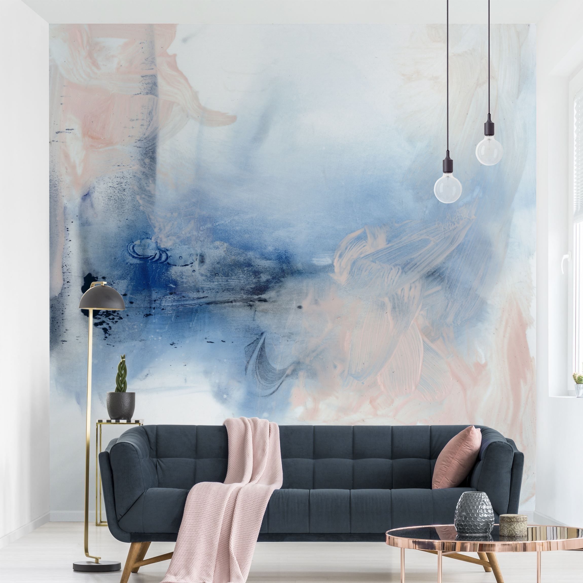 Bilderdepot24 Vliestapete Abstrakt Abstrakt Blau Rosa Aquarell Tapete Wanddeko Modern Kunst, Glatt, Matt, (Vliestapete inkl. Kleister oder selbstklebend), Wohnzimmer Schlafzimmer Küche Flur Fototapete Motivtapete Wandtapete