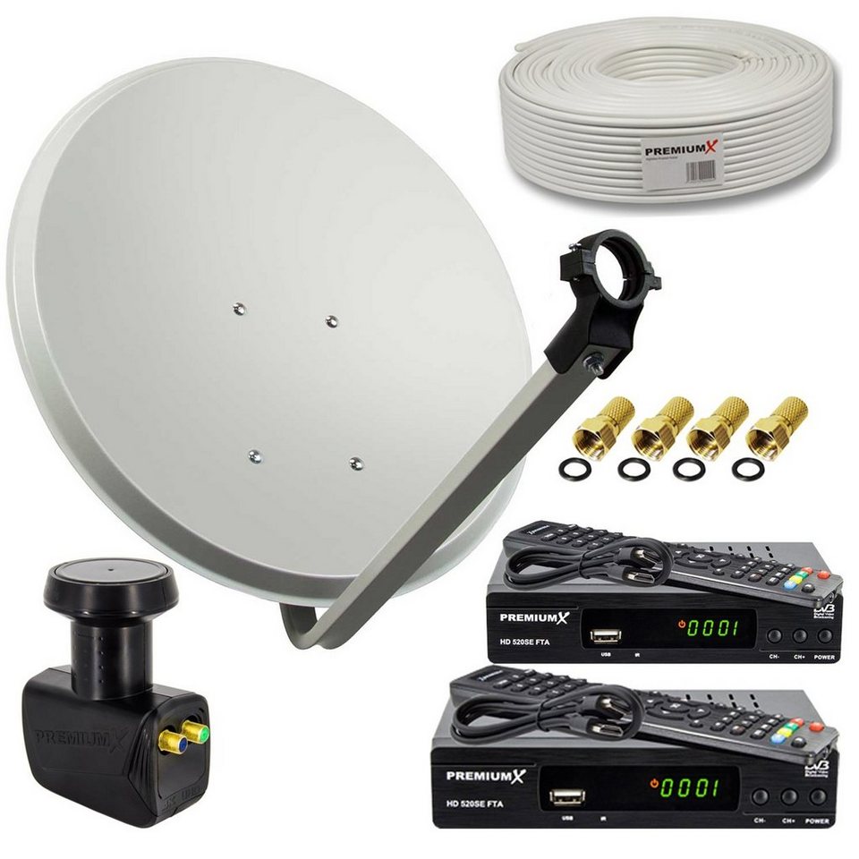 PremiumX SAT Anlage 60cm Antenne Twin LNB 25m Kabel 2x HDTV Receiver ...