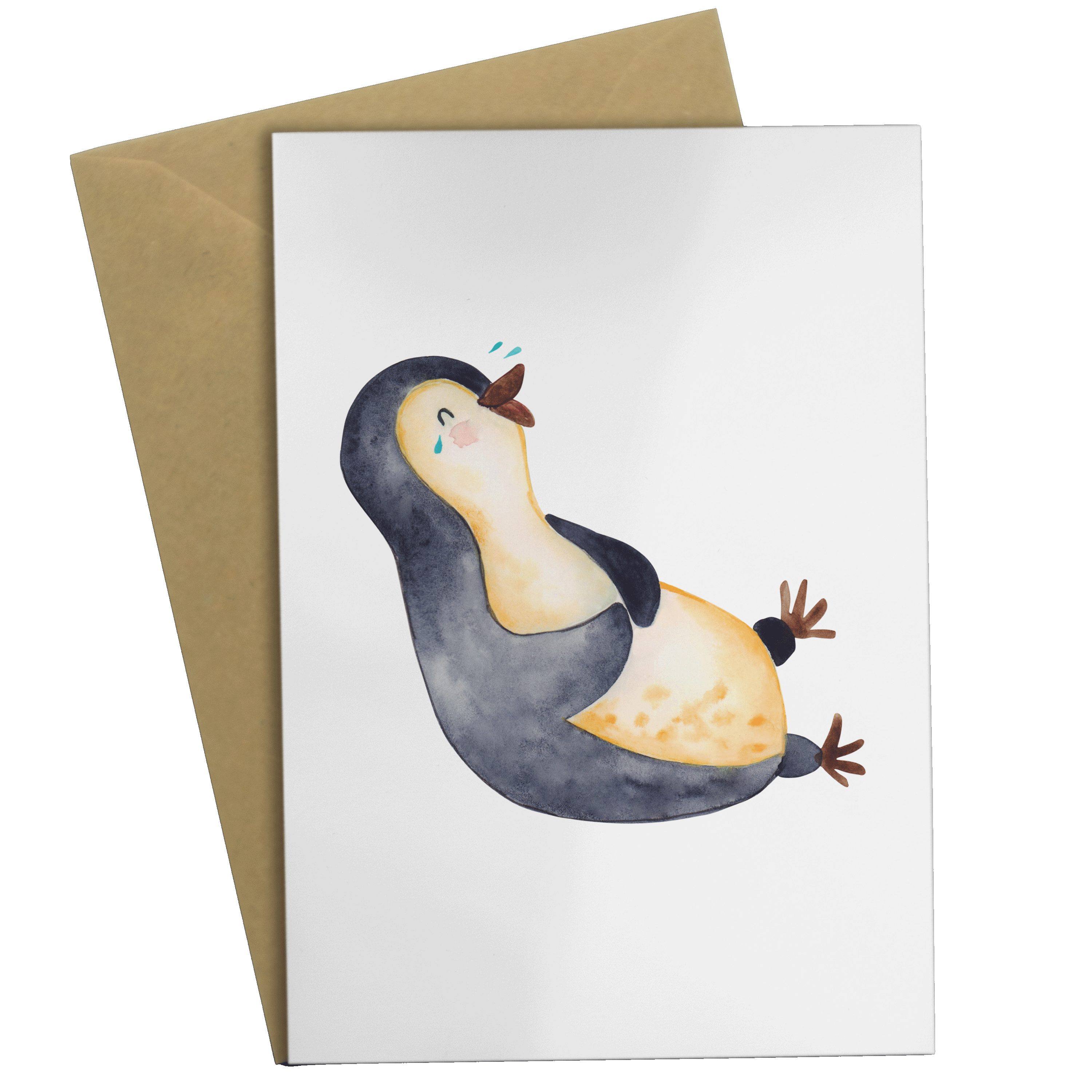 Mr. & Mrs. Panda Grußkarte Pinguin lachend - Weiß - Geschenk, Hochzeitskarte, lol, Karte, Humor