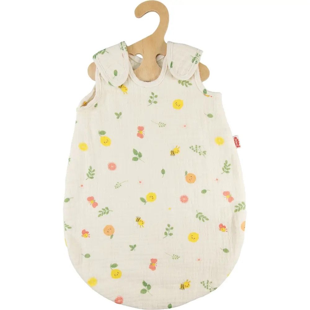 Heless Puppenkleidung Musselin Puppen-Schlafsack ''Freche Früchtchen'', 100 % Bio-Baumwolle