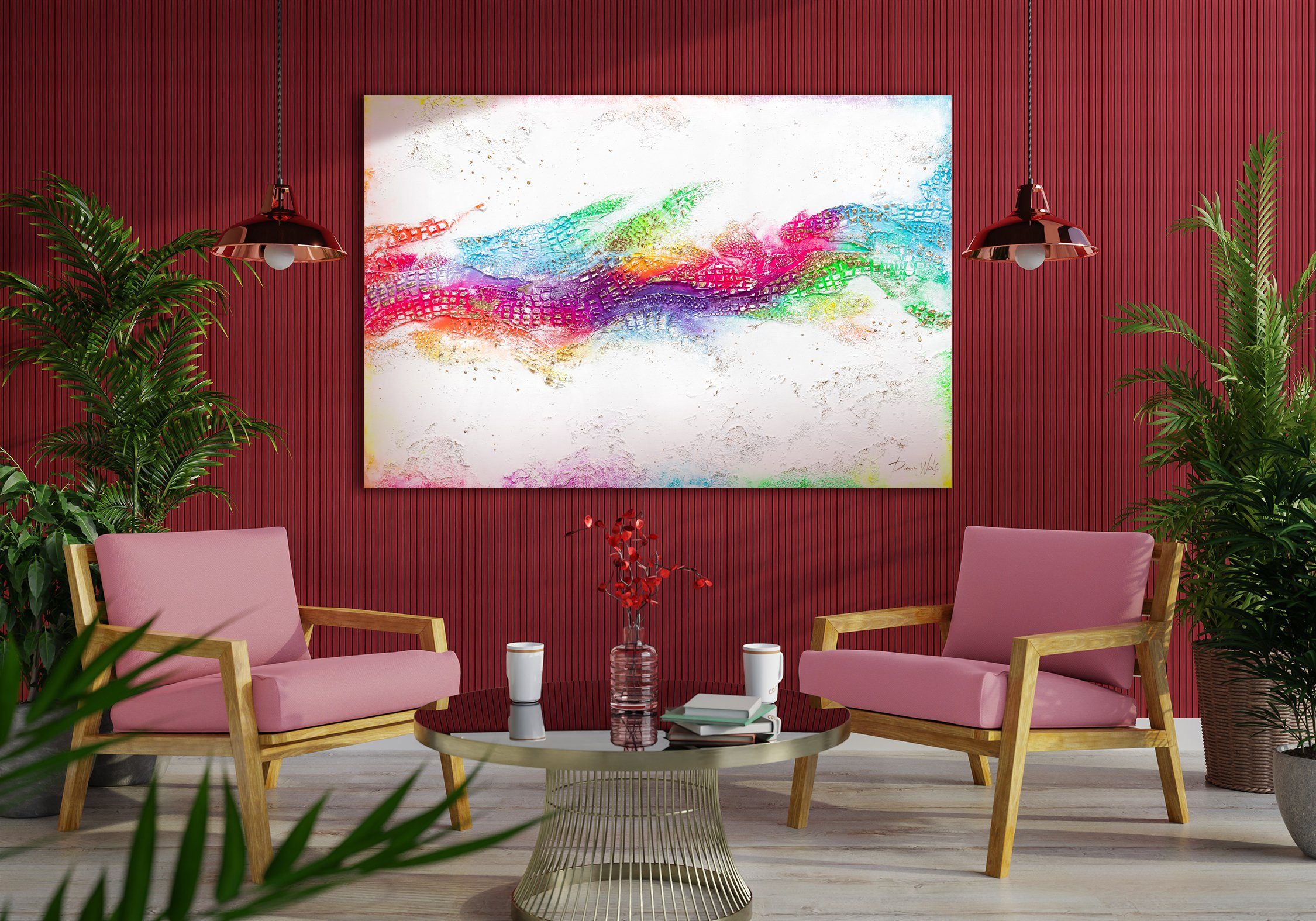YS-Art Gemälde Farbenmusik, Abstrakt Abstraktion, Leinwand mit Handgemalt Struktur Bild Buntes