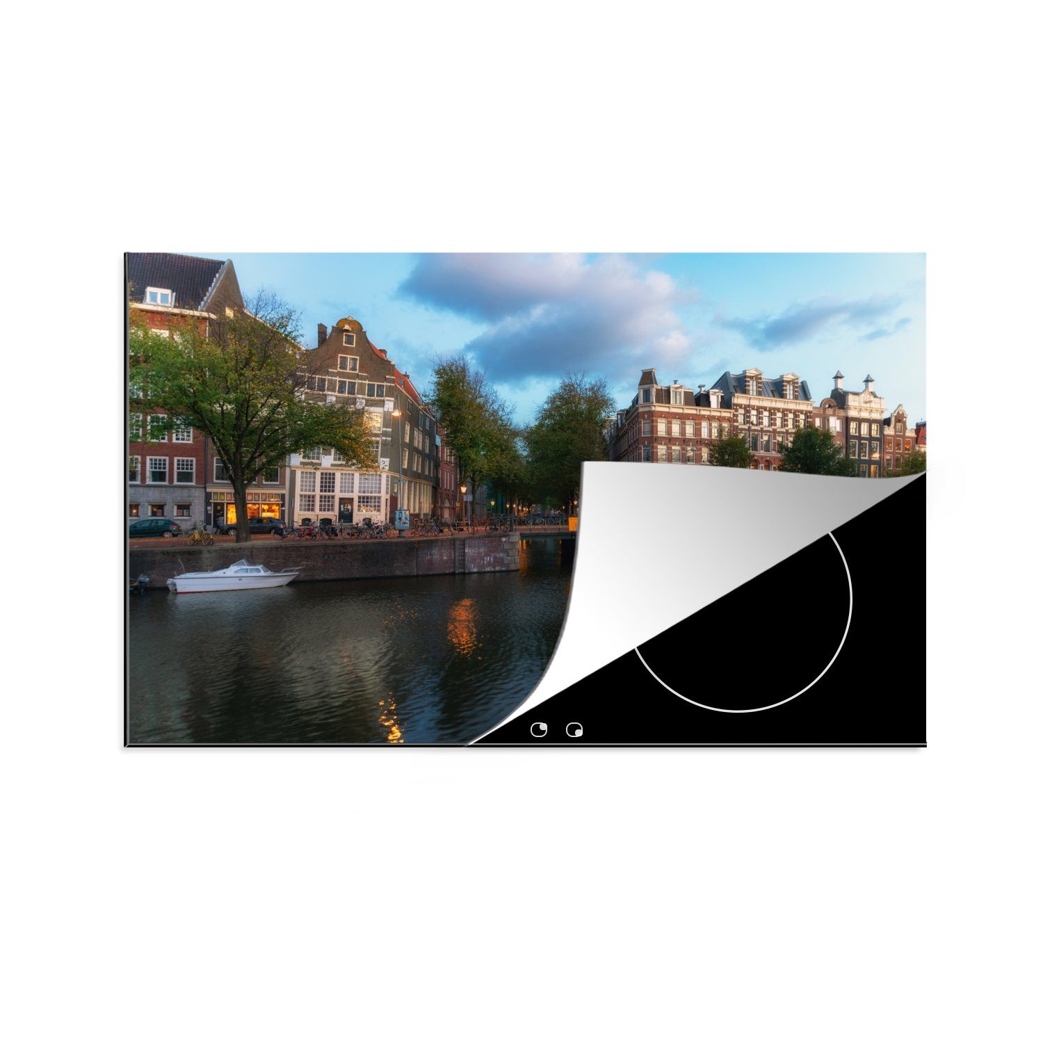 MuchoWow Herdblende-/Abdeckplatte Wolken über der Prinsengracht in Amsterdam, Vinyl, (1 tlg), 81x52 cm, Induktionskochfeld Schutz für die küche, Ceranfeldabdeckung