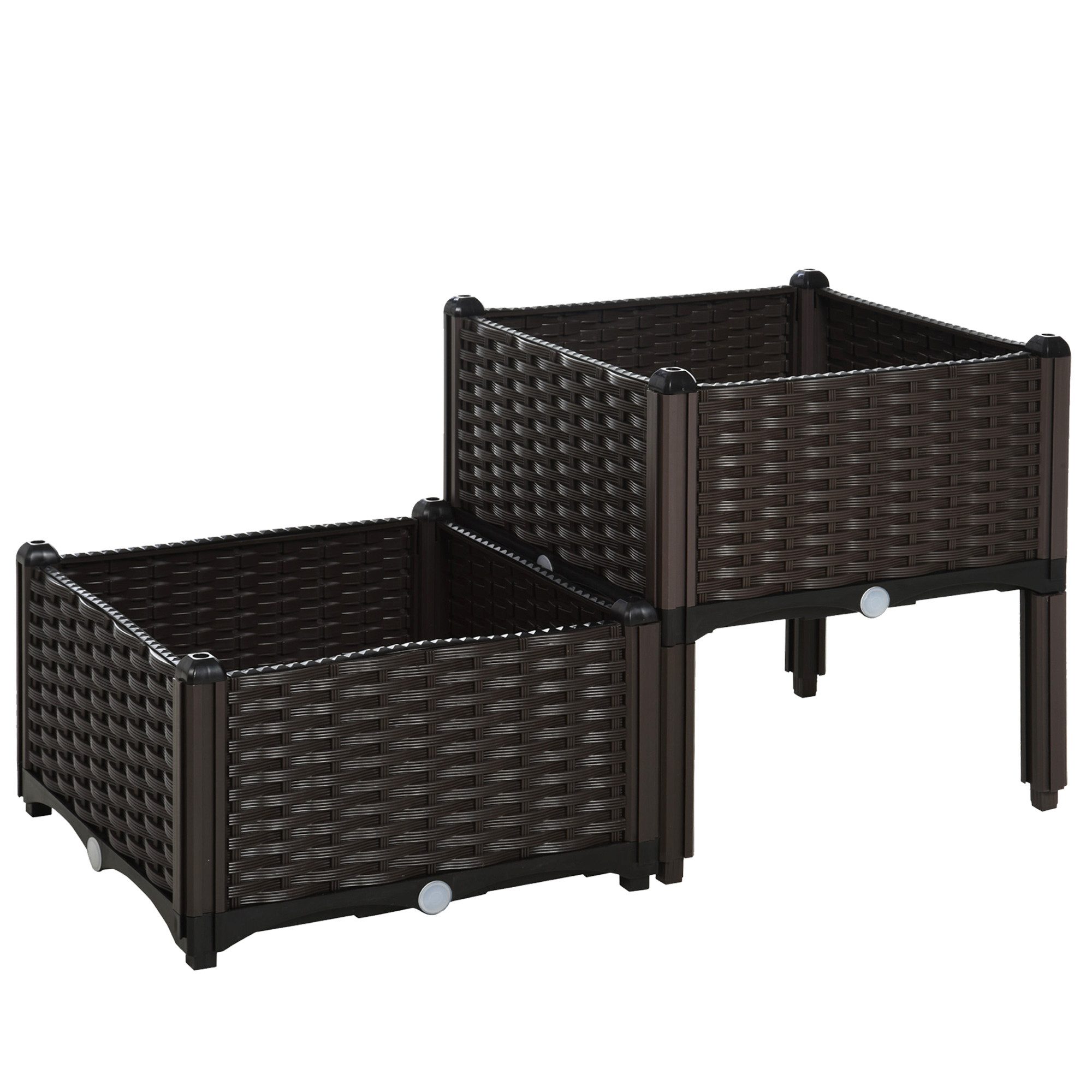 MC Star Hochbeet Doppelter Pflanzkasten Rattan-Look 80x40x44cm mit Abflusslöchern (aus PP in Braun für Garten Balkon)