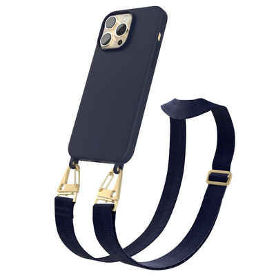 EAZY CASE Handykette Karabiner Breitband für Apple iPhone 14 Pro Max 6,7 Zoll, Handykette zum Umhängen Slim Phone Chain Festivalbag Smartphone Blau