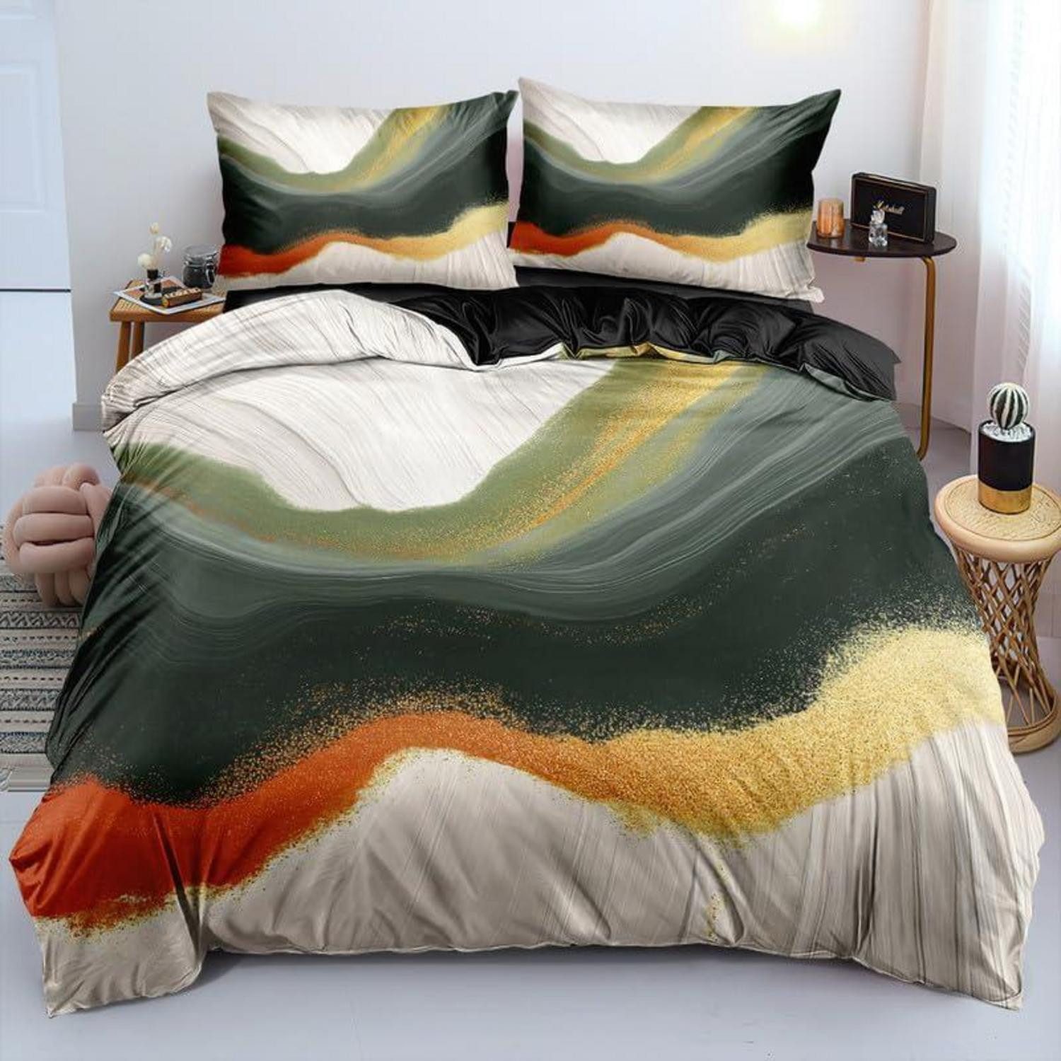 LuxusKollektion Wendebettwäsche Bettwäsche 135x200 2er Set Grün Gold Marmor