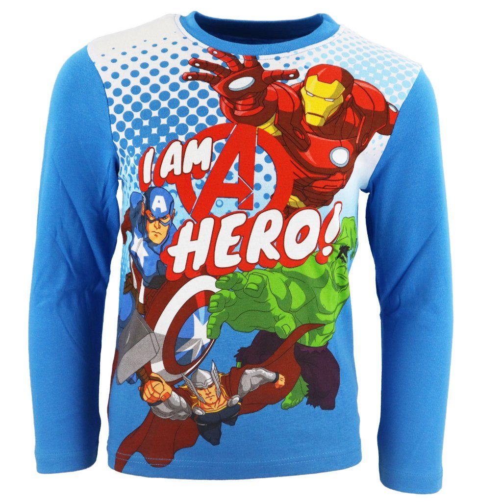 MARVEL Schlafanzug Kinder langarm Pyjama 134 Marvel Gr. Jungen 104 Blau bis Avengers