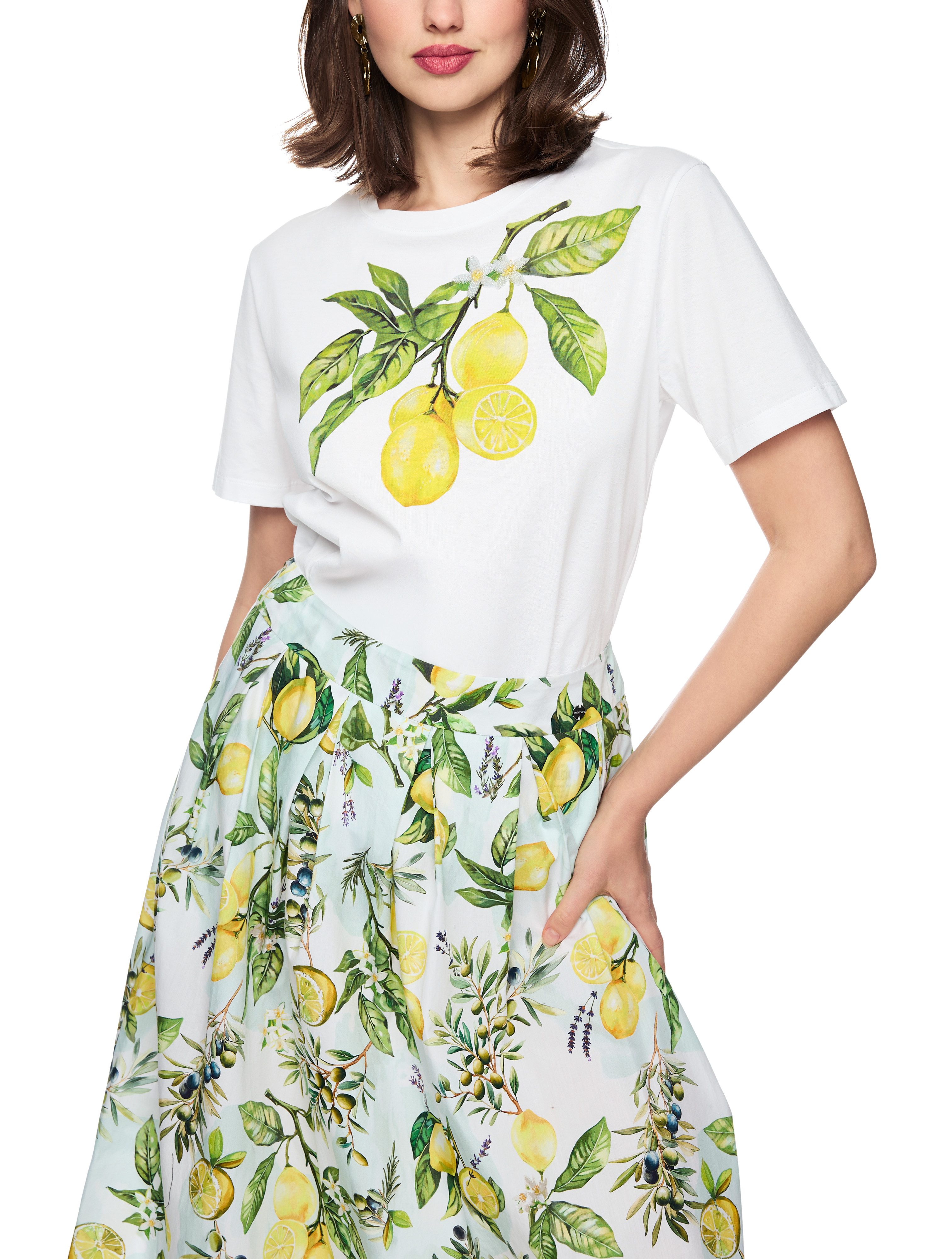 Marc Cain T-Shirt Amalfi Portofino Lemons Premium Damenmode locker geschnitten, mit Zitronenprint