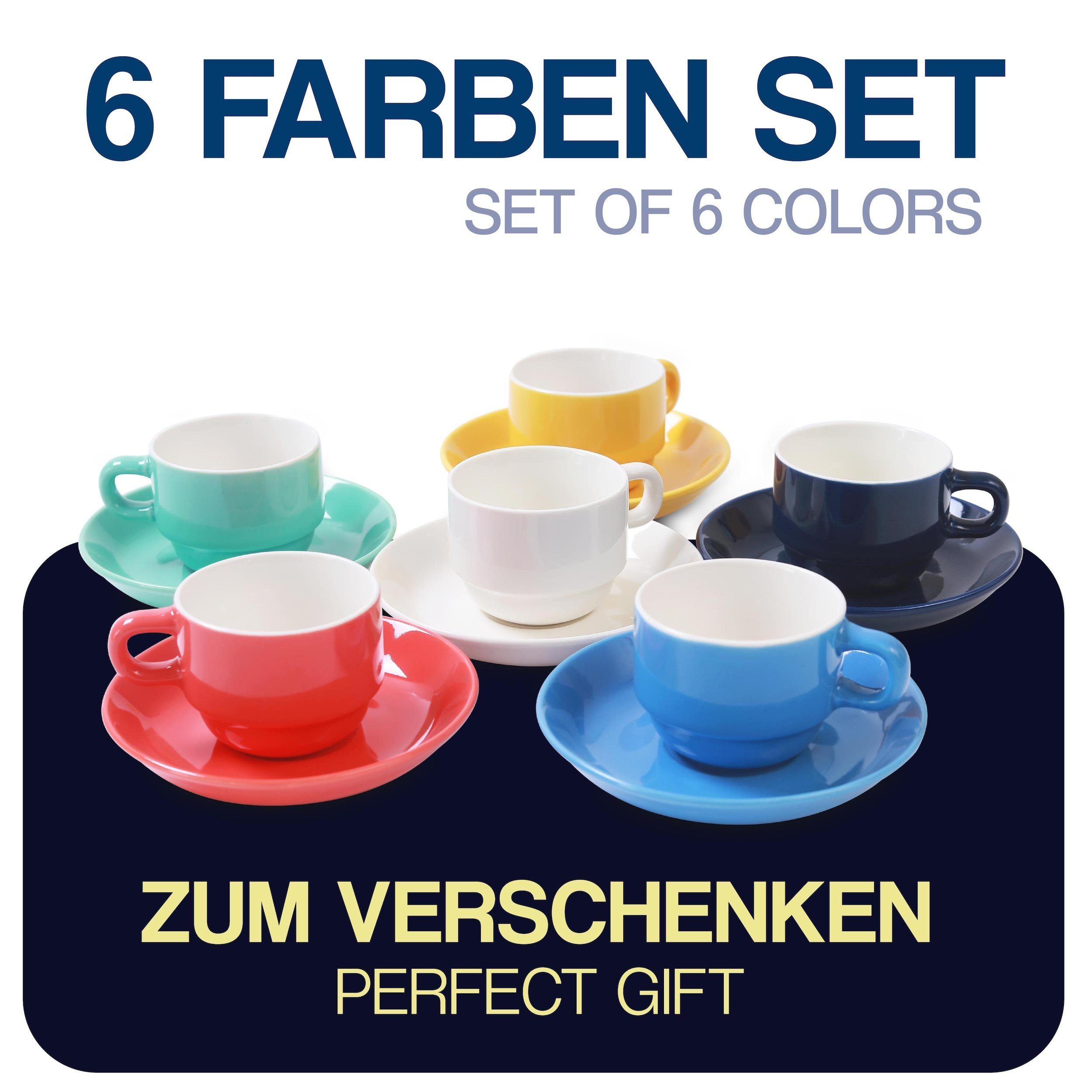 Cosumy Espressotasse Warm Lange Keramik 6er Keramik, Farbmix Moderner - Set Espressotassen Farbig, mit Untertassen Espressotassen - Ständer 70ml - Hält Geschenkbox - 6 - mit Bunt