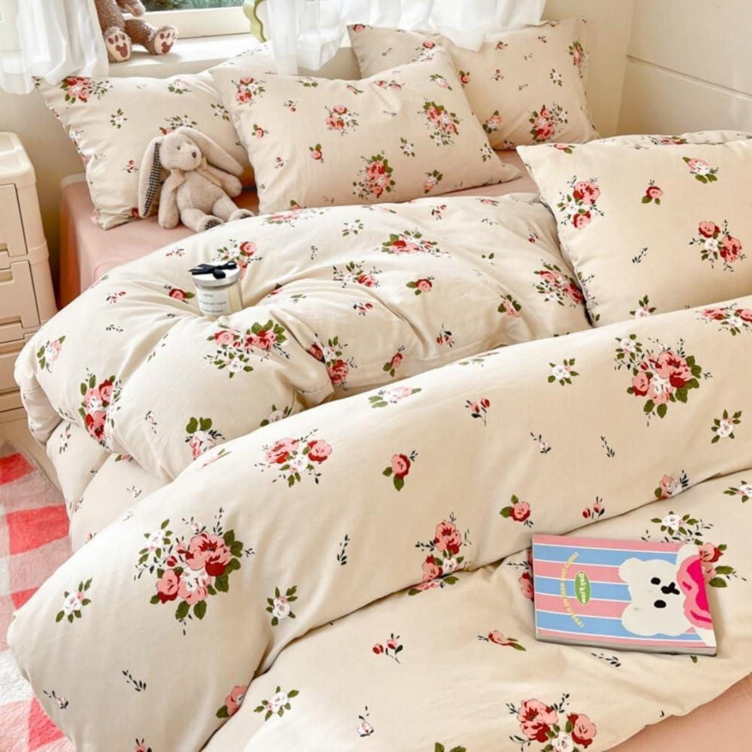 LuxusKollektion Bettwäsche Bettwäsche 140x200 Blumen Weiß Rosa Kissenbezug 70x90
