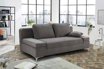 luma-home Schlafsofa 15204, mit Bettfunktion 202 cm breit, Federkern, Bettkasten, Armlehnen verstellbar, Cord, Grau Anthrazit