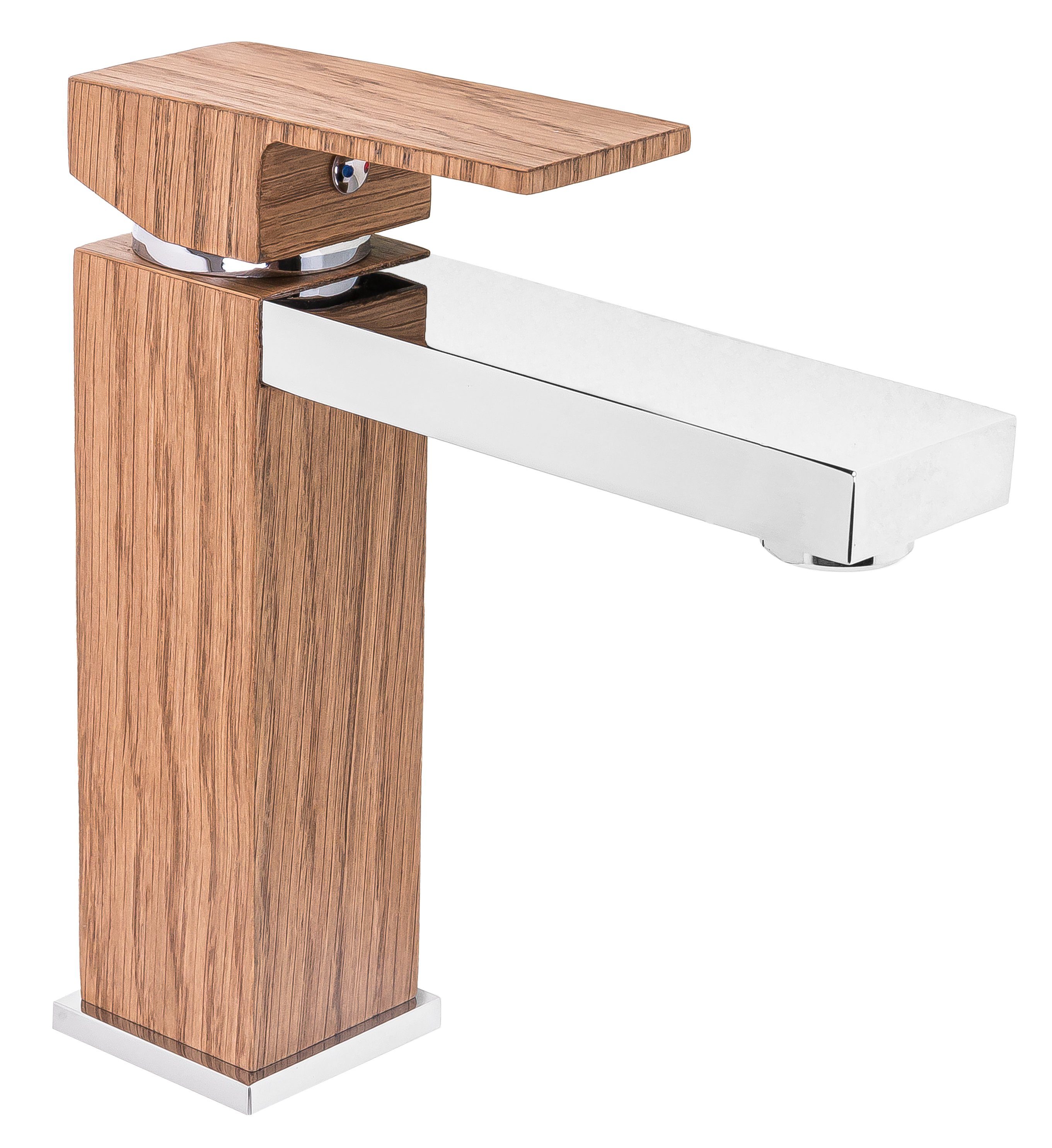 MyBer® Badarmatur Luxus Premium Armatur Waschbeckenarmatur Holz Europäische Eiche Chrom handgefertigt