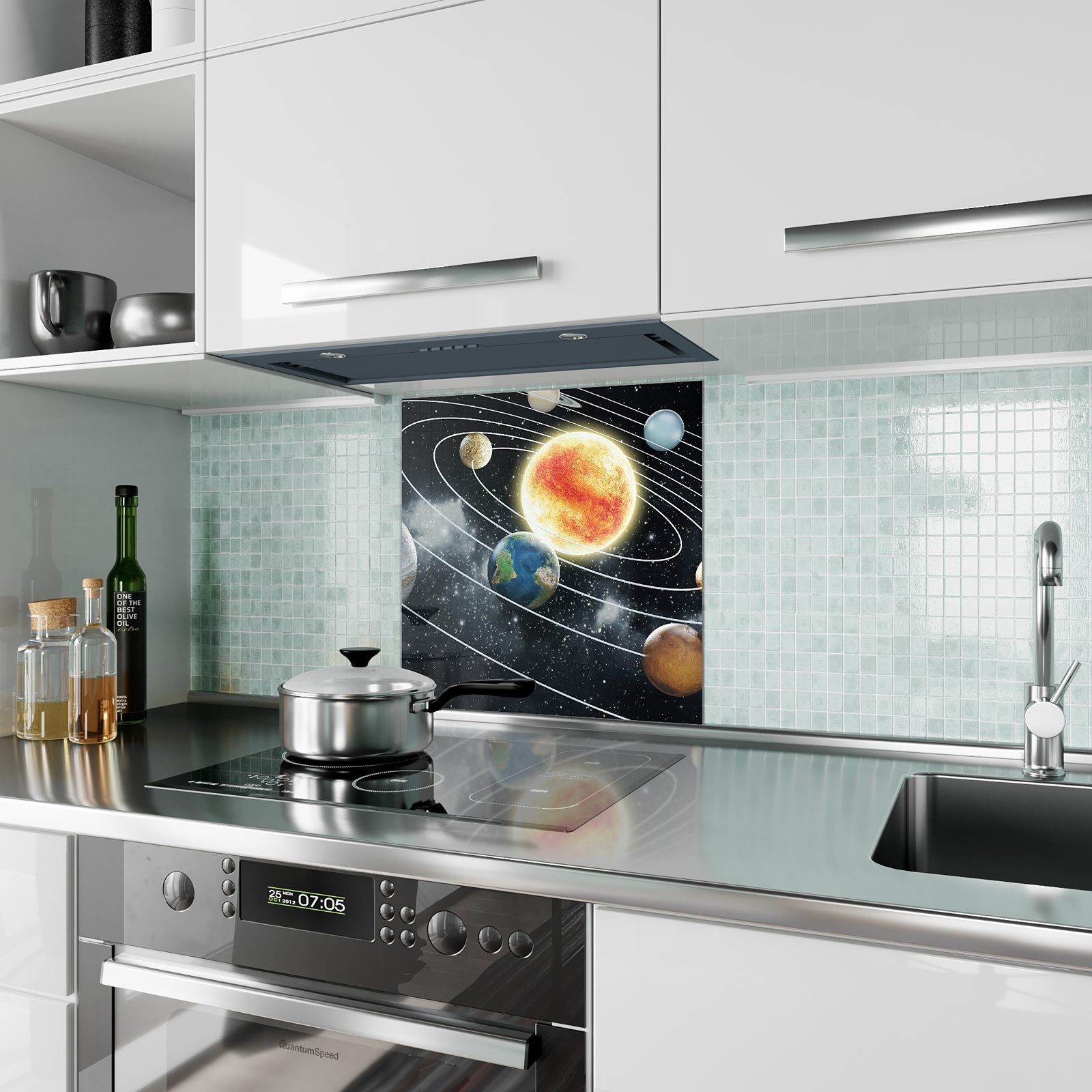 Glas Küchenrückwand Spritzschutz Küchenrückwand mit Motiv Solarsystem Primedeco