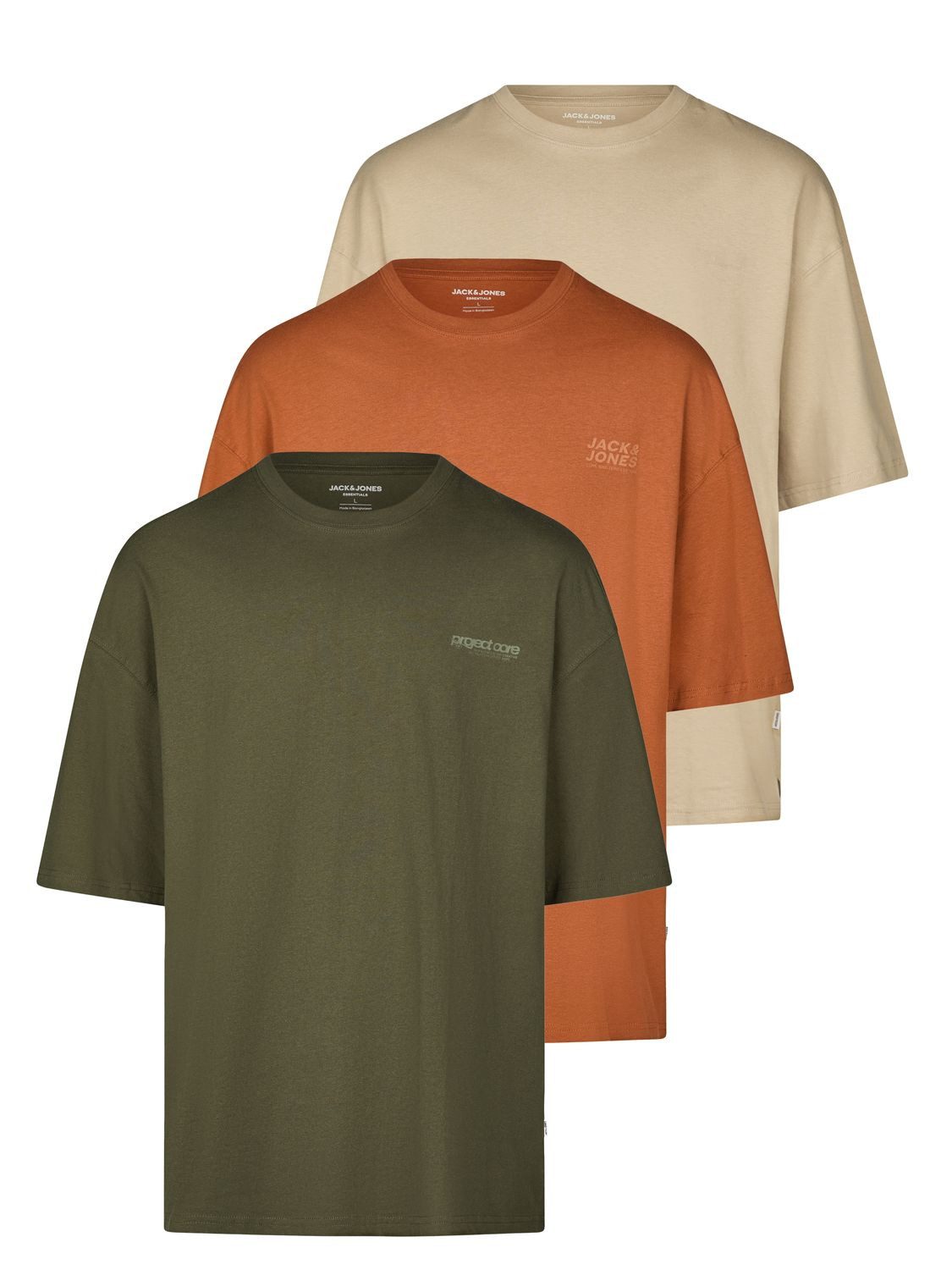 Jack & Jones T-Shirt Herren Basicshirt JJECHARGE 3er Set Pack Oversize Fit (Vorteilspack, 3-tlg) Kurzarm Tee Shirt mit Rundhalsausschnitt aus 100% Baumwolle