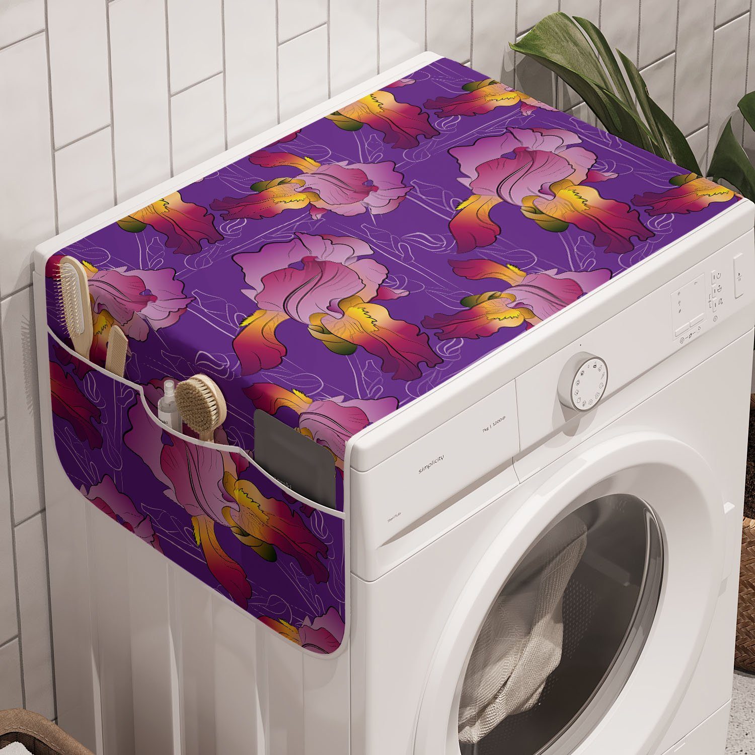 Abakuhaus Badorganizer Anti-Rutsch-Stoffabdeckung für Waschmaschine und Trockner, Abstrakt Blumen in der bunten Kunst