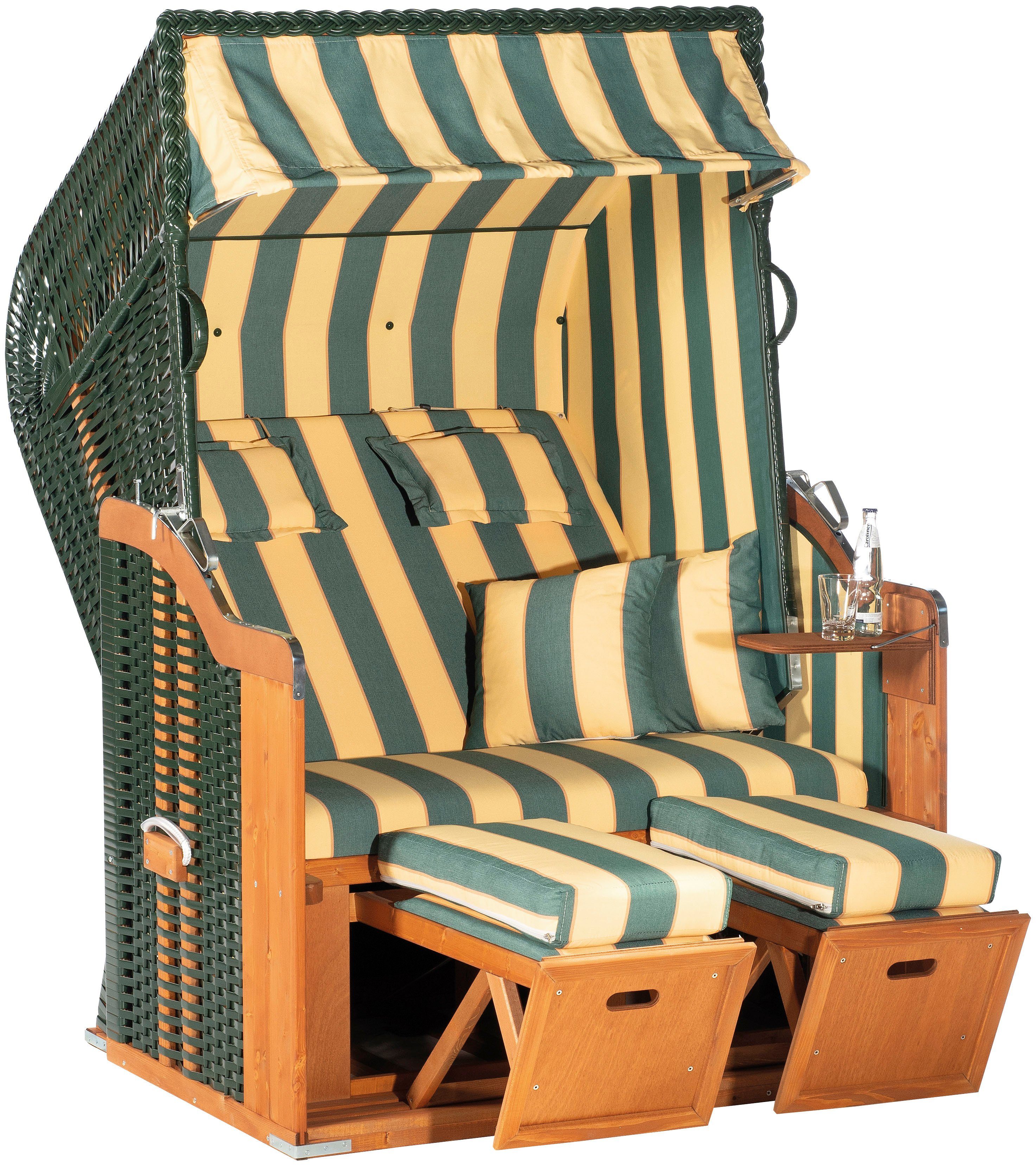 Strandkorb Stück in eins SunnySmart geflochten, geflochtener Ostsee-Modell, montiert, mehrfach in BxTxH: komplett Oberkorb Rustikal 125x90x160 verstellbarer Halblieger, Plus, 2-Sitzer, Oberkorb einem cm, 250