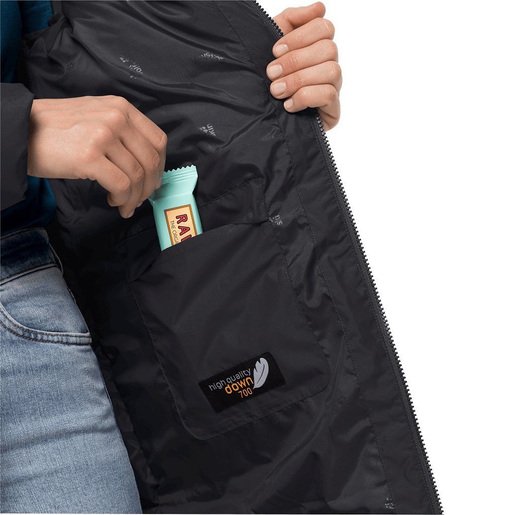 Jack Wolfskin Daunenmantel Frozen Lake Coat (winddicht, wasserabweisend) schwarz Damen
