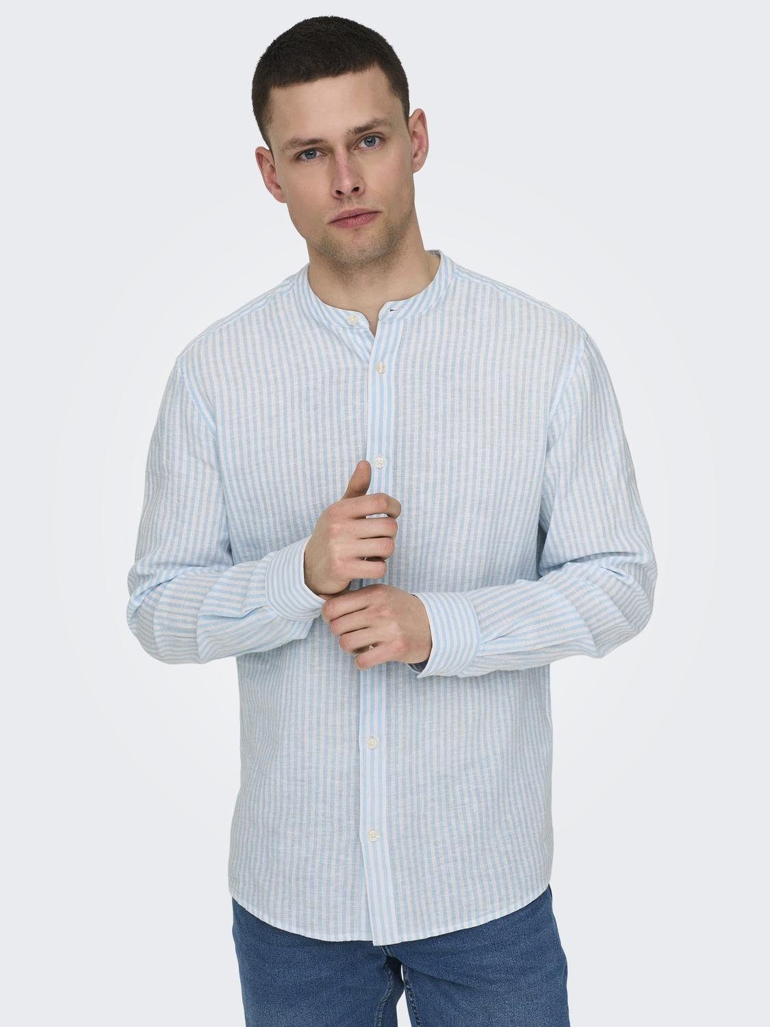 Langarmhemd ONSCAIDEN LS MAO STRIPE LINEN SHIRT NOOS