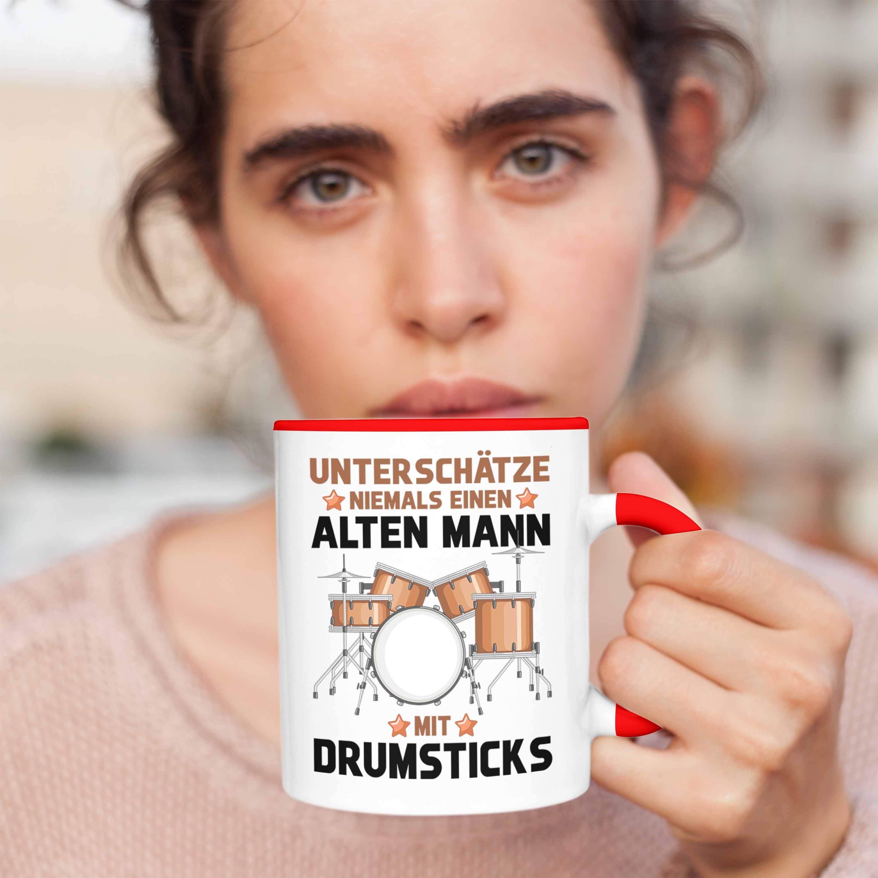 Weihnachten Einen Kinder Niemals Geschenkidee Geschenk Männer Trendation Tasse - Schlagzeug-Spieler Tasse Geburtstag Mann Unterschätze Alten Trendation Rot