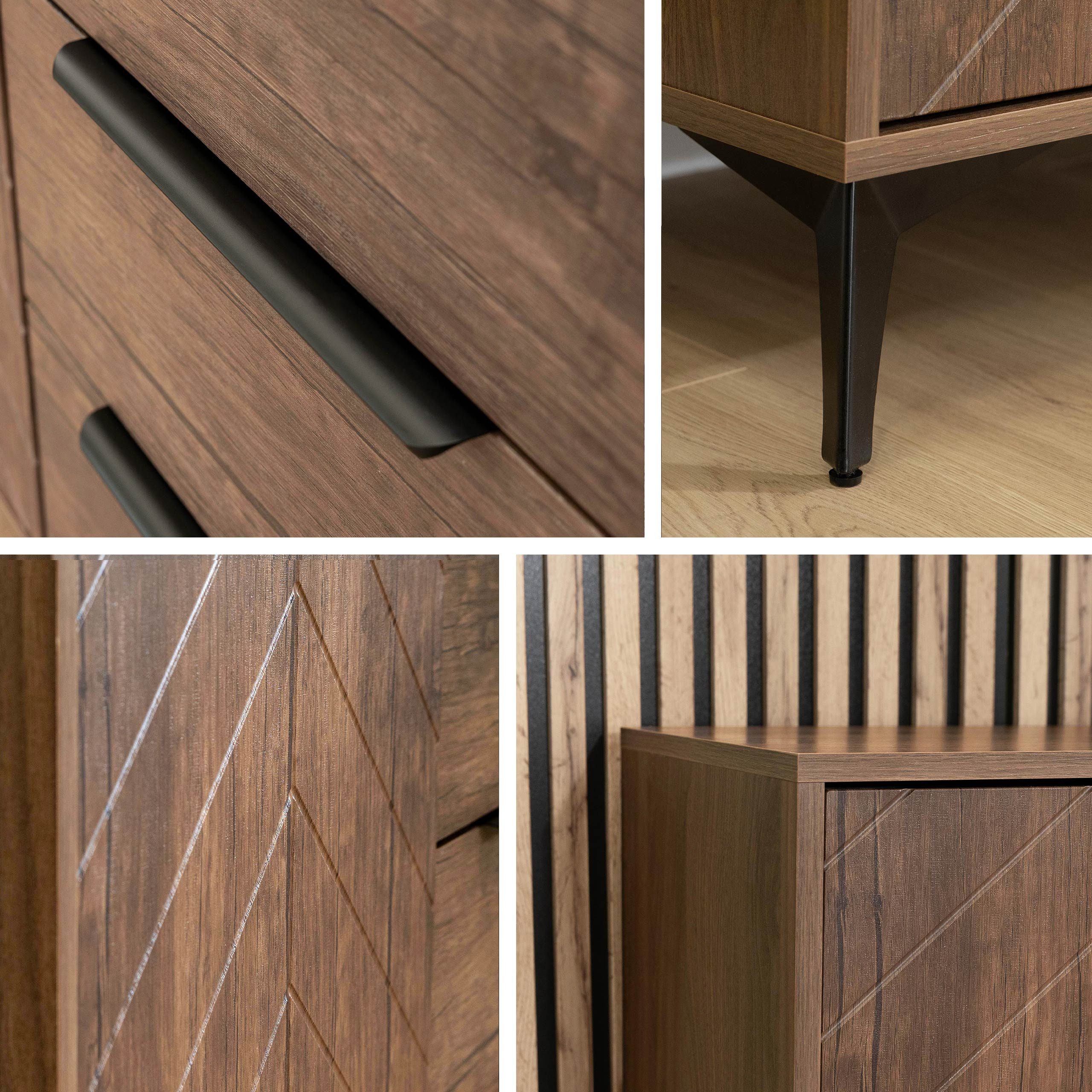 MIRJAN24 Wohnzimmer-Set Xylix Bis III, (2er-Set, Kleiderschrank, TV-Lowboard mit Kamin), Griffe und Füße aus Metall in der Farbe Gold – Bild 5 von 5