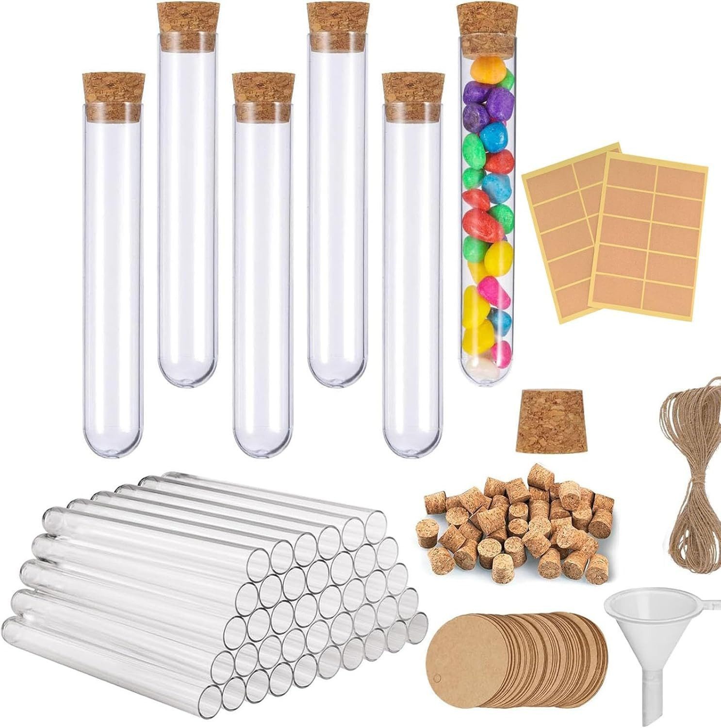 FELIXLEO Gläser-Set Reagenzgläser Kunststoff Transparent Mit Korken 18x105mm, 120-tlg.