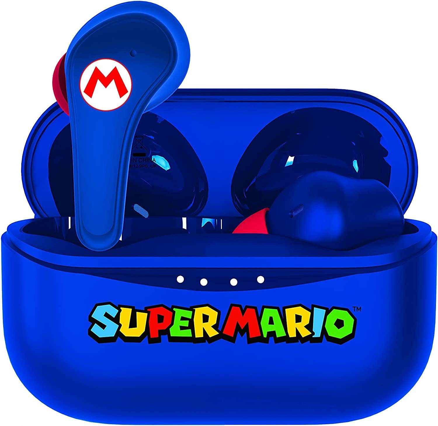 OTL Super Mario Kopfhörer, kabellos, Bluetooth V5.0, mit Ladebox, Rot Bluetooth-Kopfhörer Blau