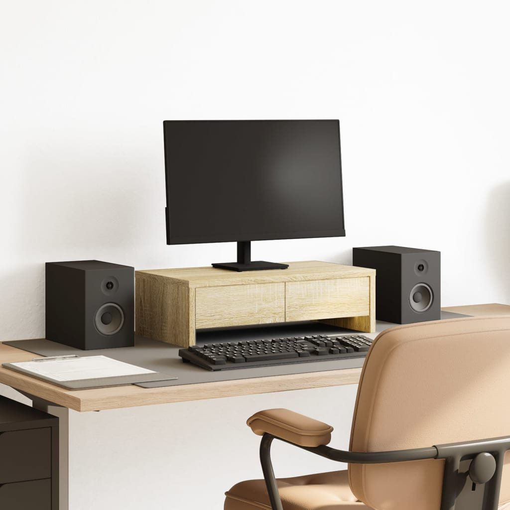 vidaXL Monitor-Halterung Monitorständer mit Schubladen Sonoma Eiche 50x27x15 cm