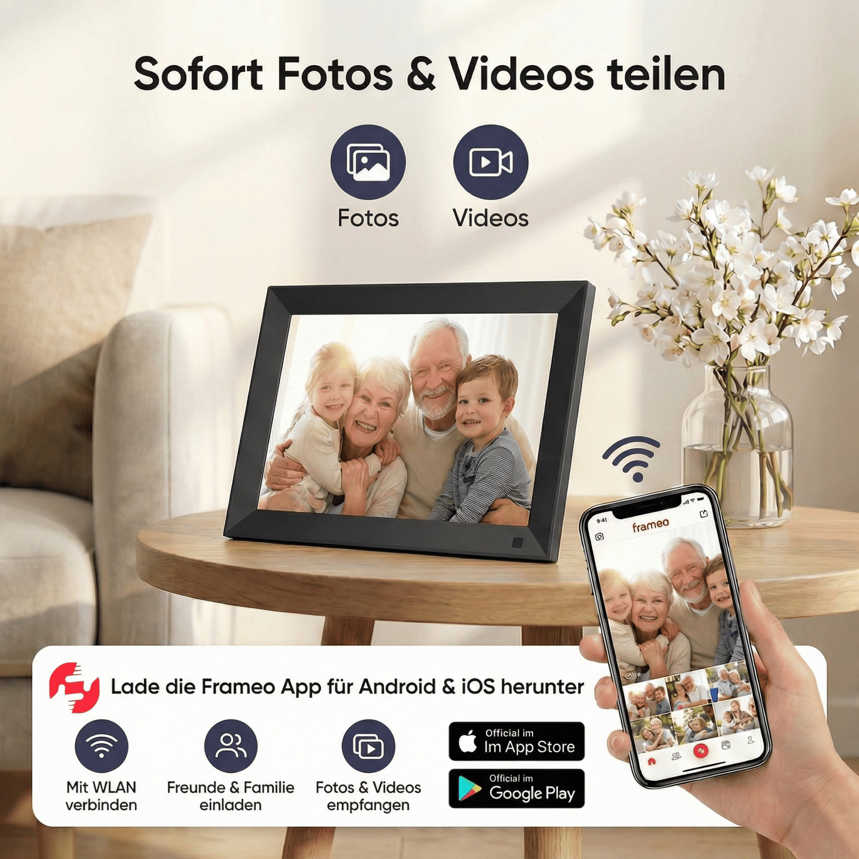 Universum DBR 400 Digitaler Bilderrahmen (Digitaler Bilderrahmen, WLAN, Frameo, 10 Zoll, Videofunktion)