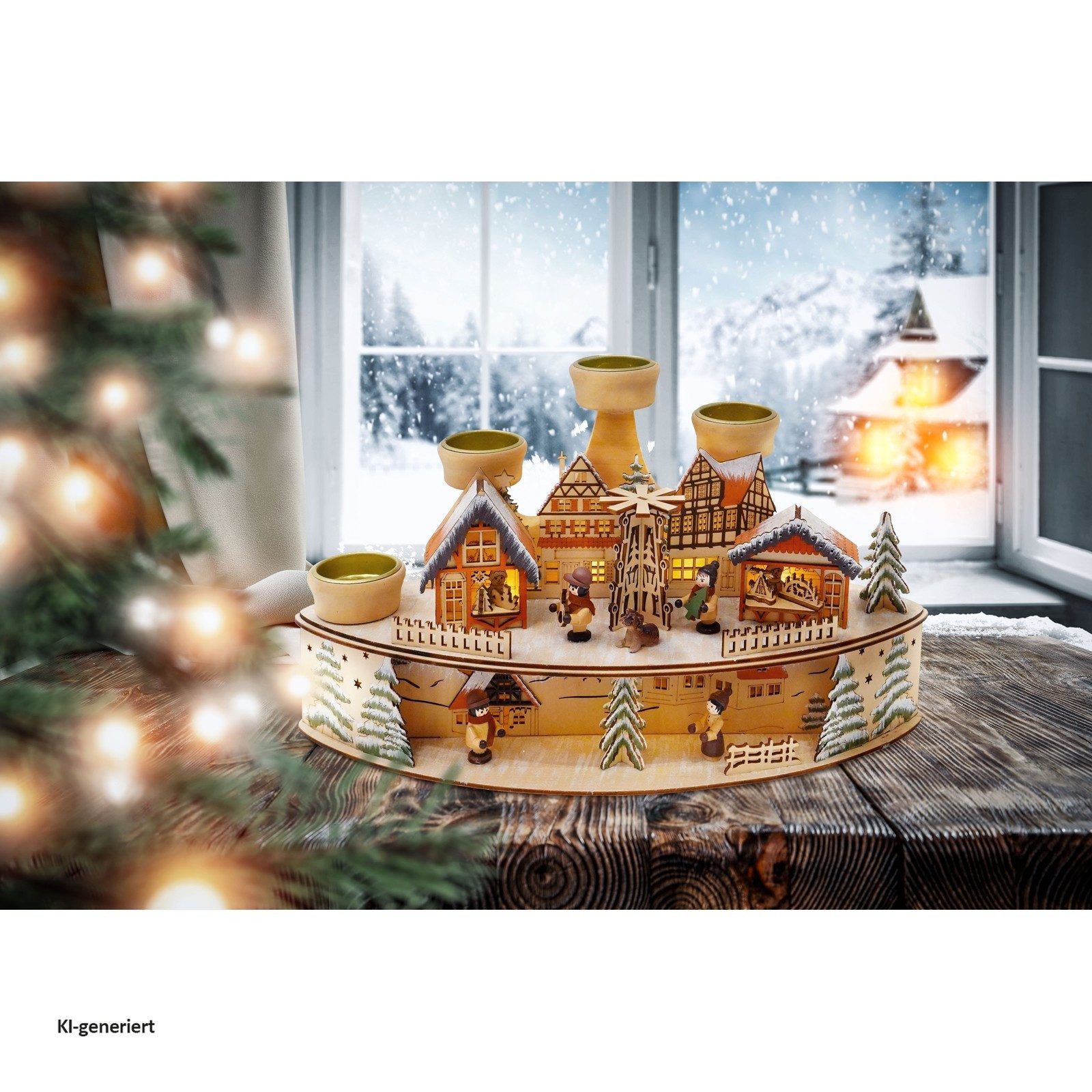 HTI-Living Adventsleuchter Adventsleuchter Weihnachtspyramide (Stück, 1 St., 1 Adventsleuchter, ohne Batterien und Teelichter), mit LED-Beleuchtung und Kerzenhaltern für 4 Teelichter