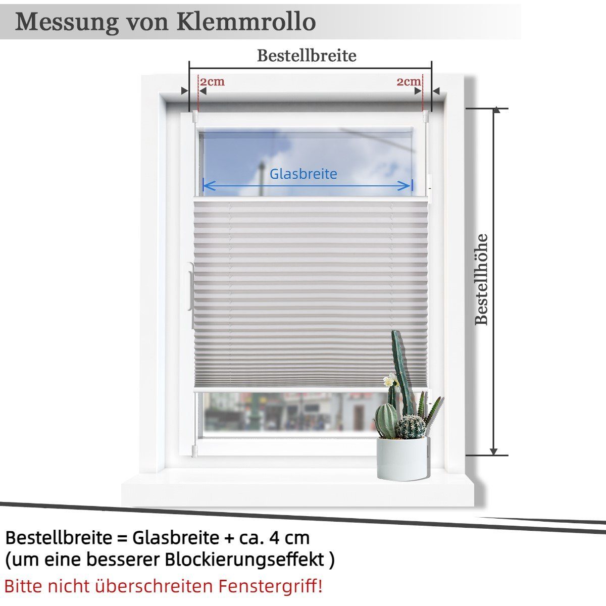 OUBO Plissee ohne Bohren Klemmfix, Sichtschutz und Sonnenschutz, Klemmträger, Lichtdurchlässig Rollo für Fenster & Tür, Klemmfix, mitgelieferten, verstellbaren  – Bild 4 von 5
