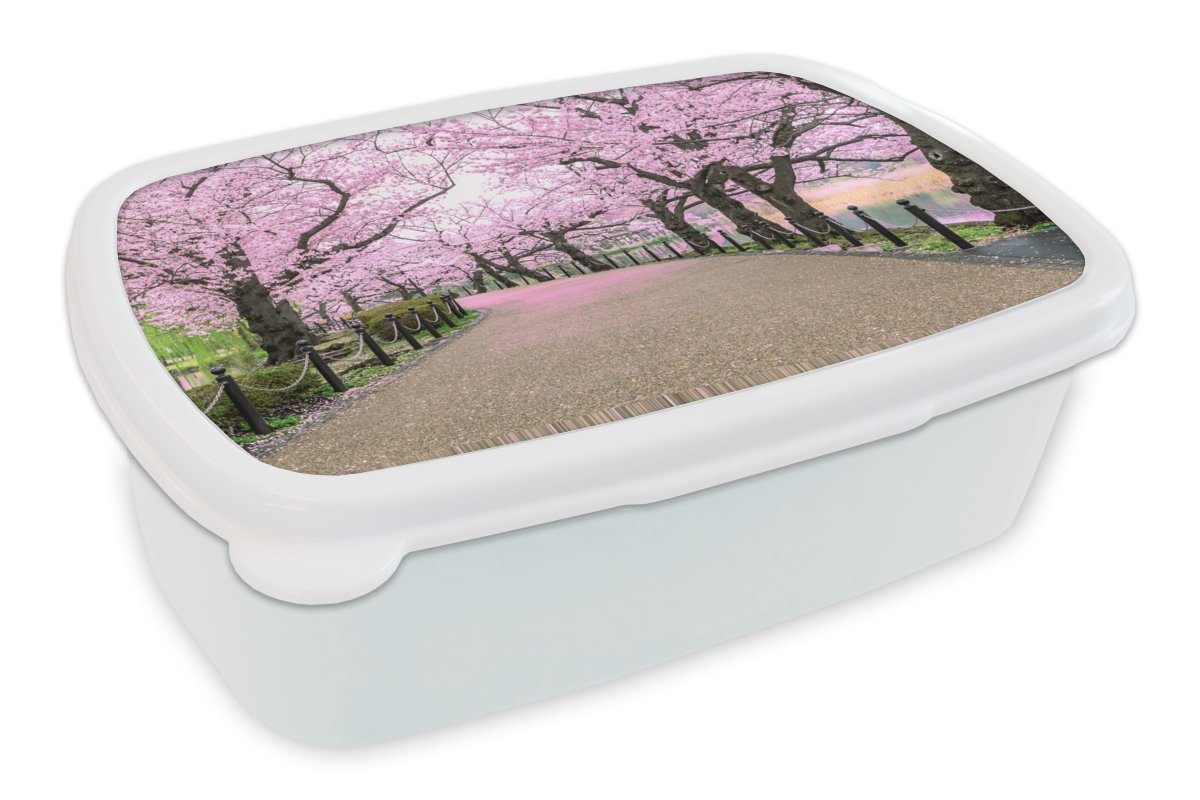 MuchoWow Lunchbox Sakura - Frühling - Japan, Kunststoff, (2-tlg), Brotbox für Kinder und Erwachsene, Brotdose, für Jungs und Mädchen weiß