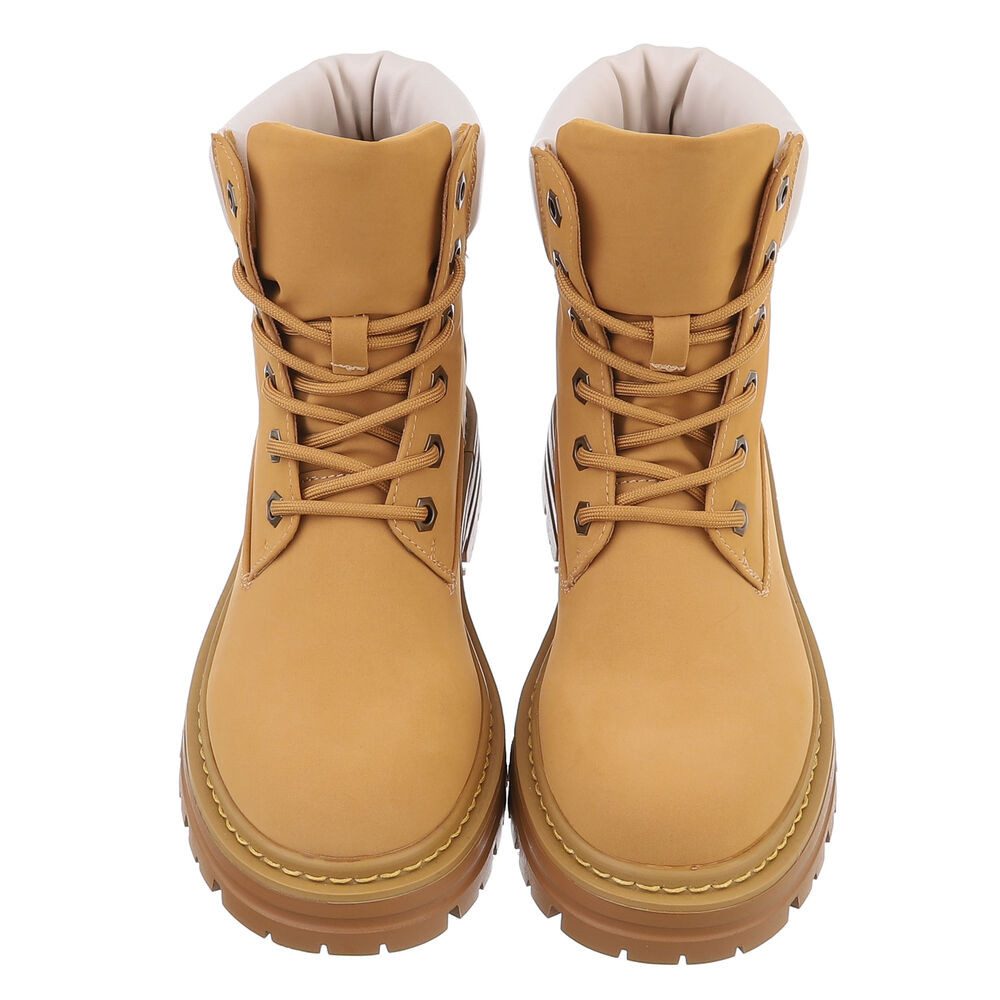 Ital-Design Damen Schnürschuhe Freizeit Stiefelette (87740342) Blockabsatz Plateaustiefeletten in Camel