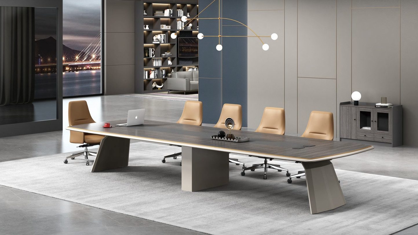 JVmoebel Konferenztisch Grauer Besprechungstisch mit elegantem Design und Kabelauslass (1-St)