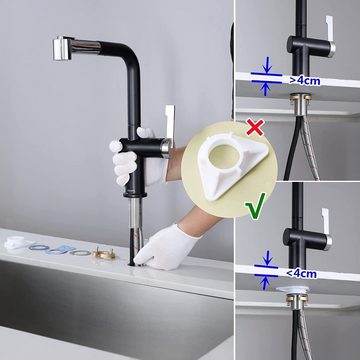 CECIPA pro Küchenarmatur Küchenarmatur Ausziehbar Hochdruck Küchenwasserhah 2 Wasserauslassmodi (Einhand-Waschtischarmatur, 1-St., 360° drehbar) Ventilkern aus Keramik