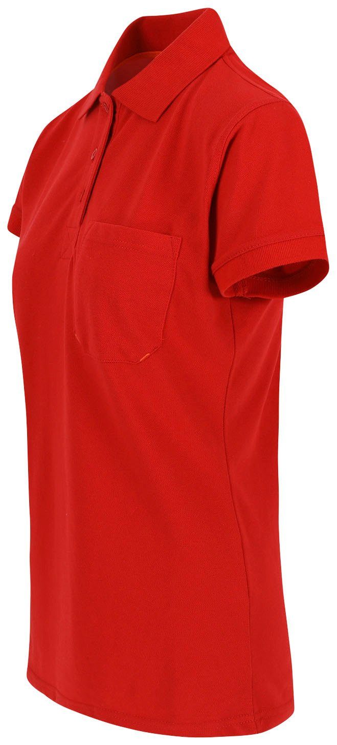 Freya Figurbetont, sowie und Bündchen Rippstrick-Kragen Polo rot Damen Herock 1 Poloshirt mit Brusttasche Kurzärmlig