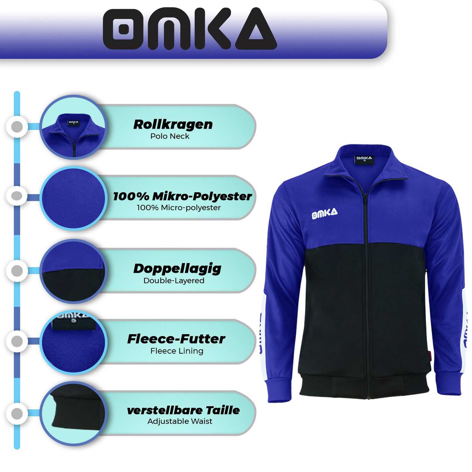 OMKA Trainingsjacke OK203J OMKA Optima Trainingsjacke Joggingjacke Sportlerjacke mit Fleece