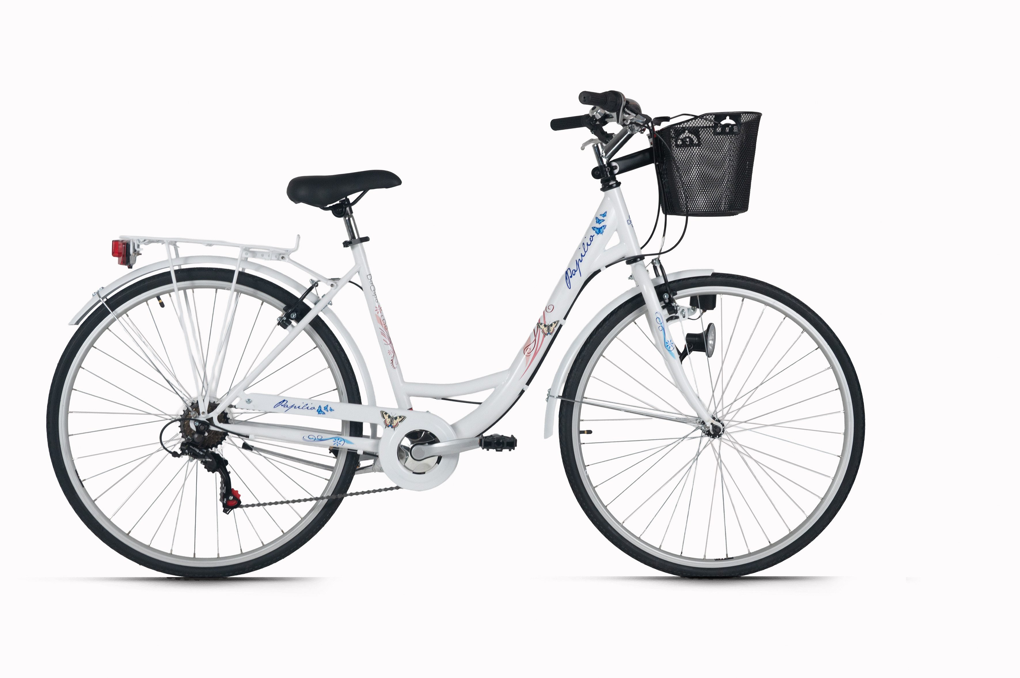 Dacapo Cityrad DaCapo Citybike 28'' Papilio weiß-Blau mit Korb, 6 Gang Shimano Tourney Schaltwerk, Kettenschaltung