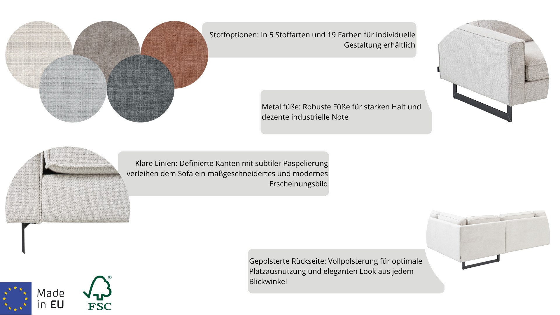Home affaire Ecksofa Pinto, XXL, 250/290 cm, langer Schenkel, Ottomane, Cord, Chenille, Lederoptik, mit Keder, Metallfüße, Wellenunterfederung