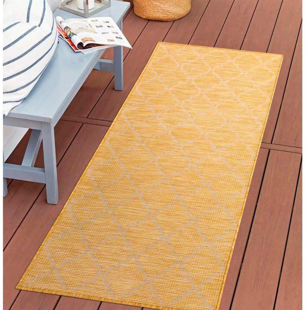 Läufer Palm, Carpet City, gewebt gelb rechteckig, 5 flach für UV-beständig, Terrasse, Höhe: & Küche, Wetterfest mm, Balkon