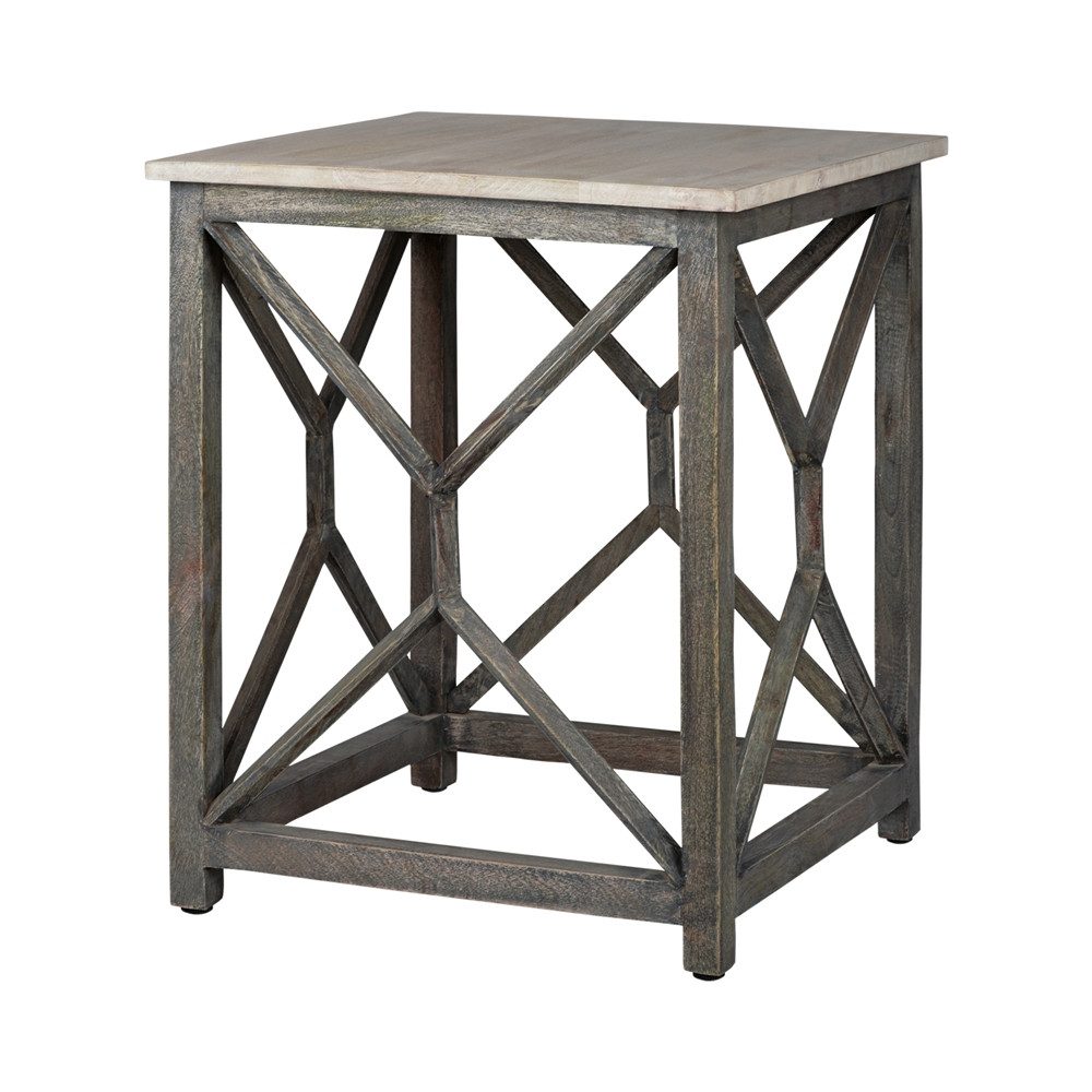 WOMO-DESIGN Couchtisch Beistelltisch handgefertigt aus Massivholz Sofatisch Wohnzimmertisch, Kaffeetisch Florence quadratisch Grau Unikat Vintage Design Holztisch
