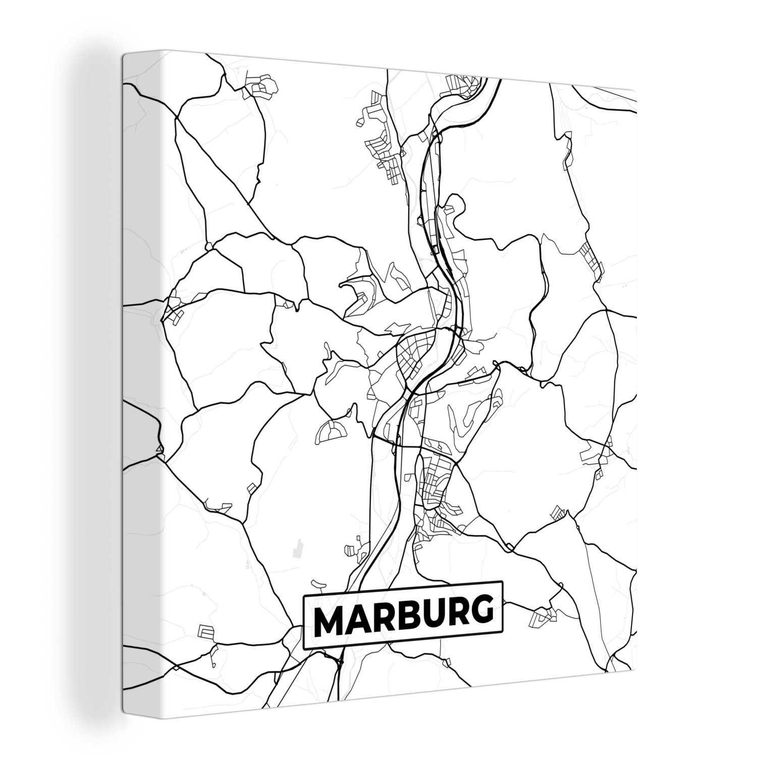 OneMillionCanvasses® Leinwandbild Karte - Marburg - Stadtplan, (1 St), Leinwand Bilder für Wohnzimmer Schlafzimmer