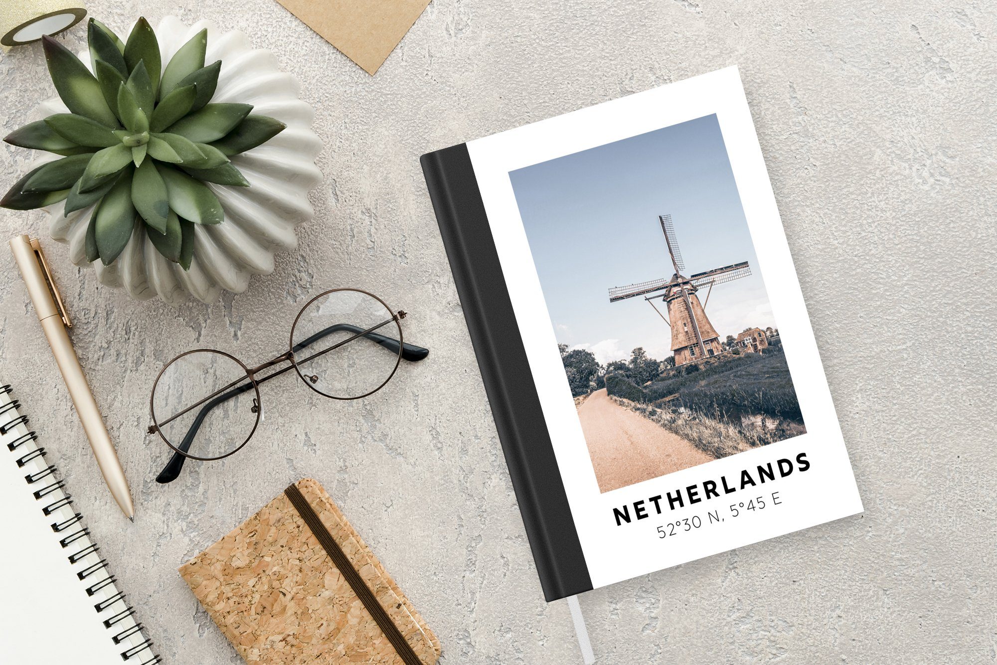 Niederlande - Notizbuch 98 Seiten, MuchoWow A5, Notizheft, Windmühle Merkzettel, Haushaltsbuch Journal, - Tagebuch, Vintage,