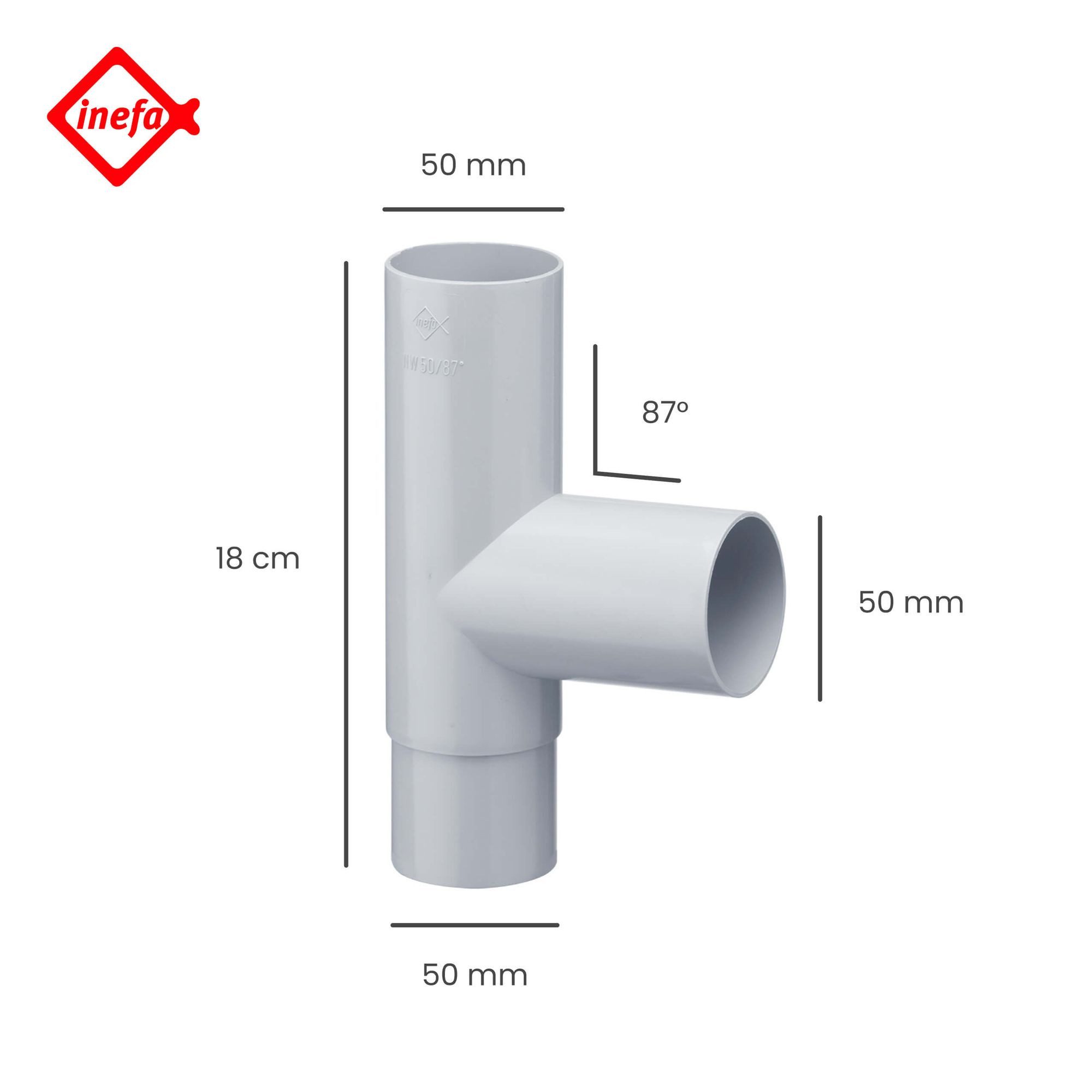 INEFA Regenfallrohr Abzweiger Fallrohr DN 50/50, 87°, (1 Stück), Kunststoff, Rohrabzweiger, Dachrinne- Zubehör für Gartenhaus