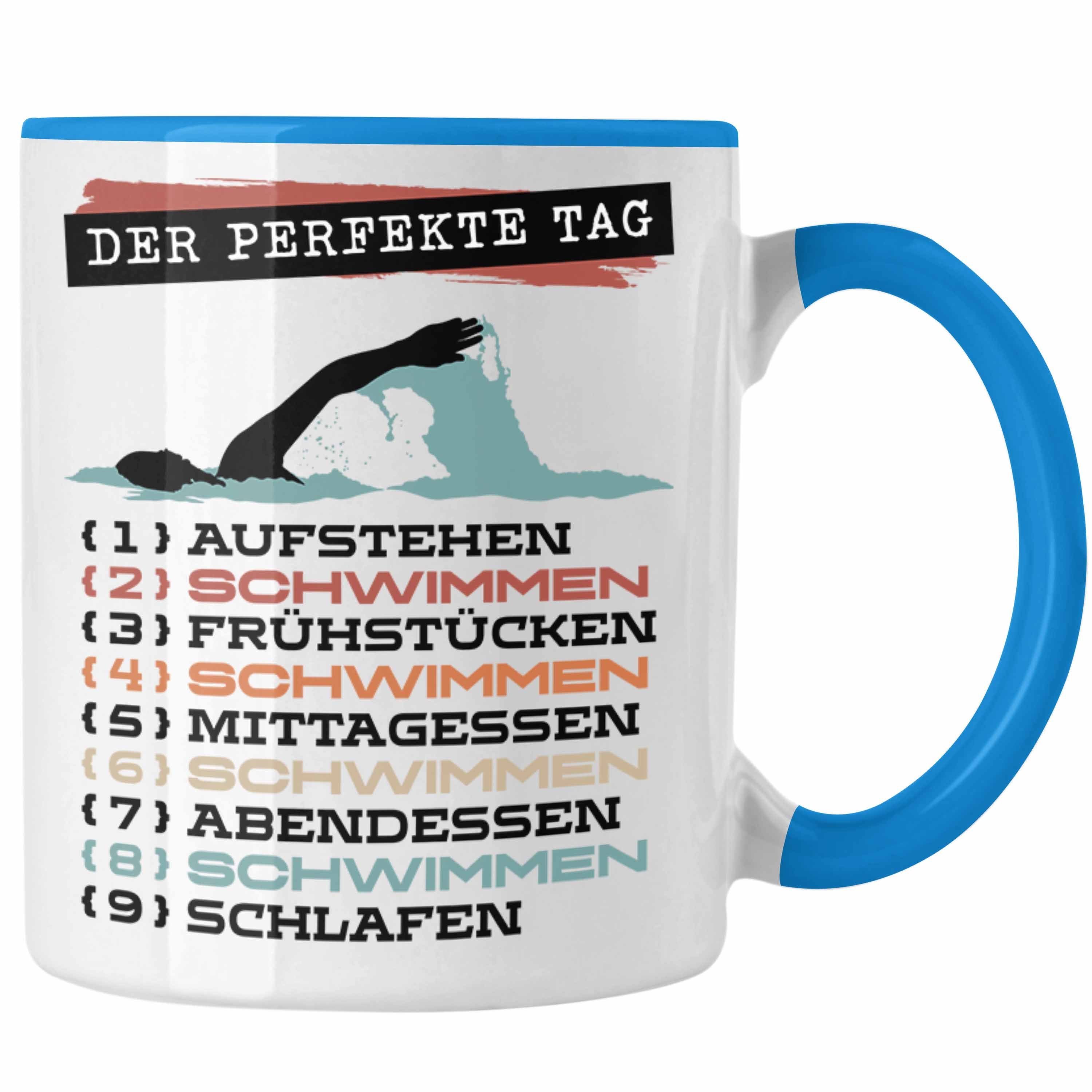 Trendation Tasse Trendation - Schwimmer Tasse Geschenk Becher Der Perfekte Tag Schwimme Blau | Teetassen