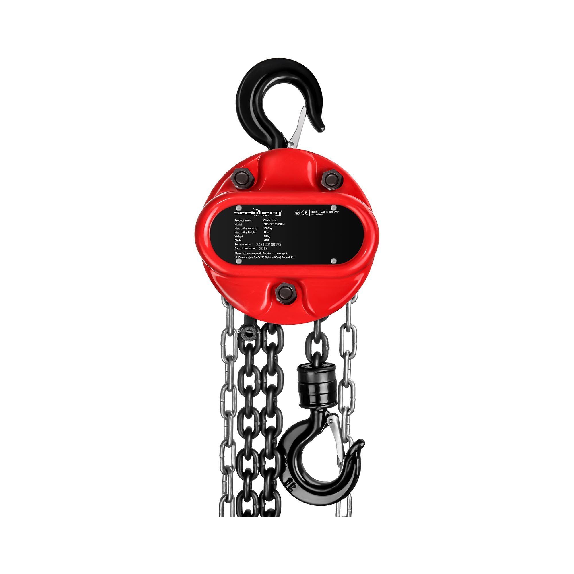 Steinberg Systems Kettenzug 1000 kg Kette 12 m Flaschenzug Hebezug Handkettenzug 1 T Zugbremsen, verschiedene Produktvarianten