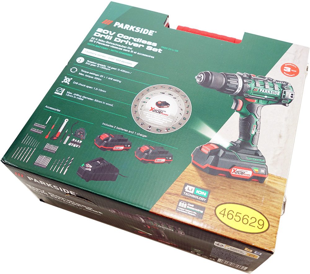 Parkside Akku-Bohrschrauber Set »PABS 20-Li G8«, mit 2 Akkus, Ladegerät, Zubehörset, 20 V, max. 1500,00 U/min, Inkl. 2 Akkus (2Ah) und Ladegerät (2,4A)