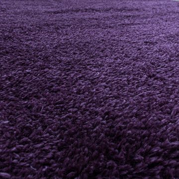 Teppich Unicolor - Einfarbig, Teppium, Rund, Höhe: 30 mm, Teppich Wohnzimmer Modern Einfarbig Violett Weich Langflor Shaggy