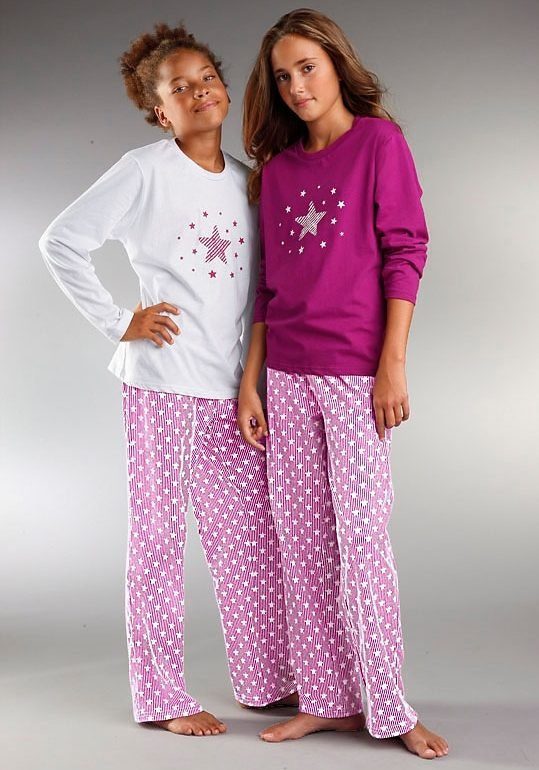 petite fleur Pyjama (4 tlg., 2 Sets) langer Schlafanzug mit Sternendruck, aus Baumwolle