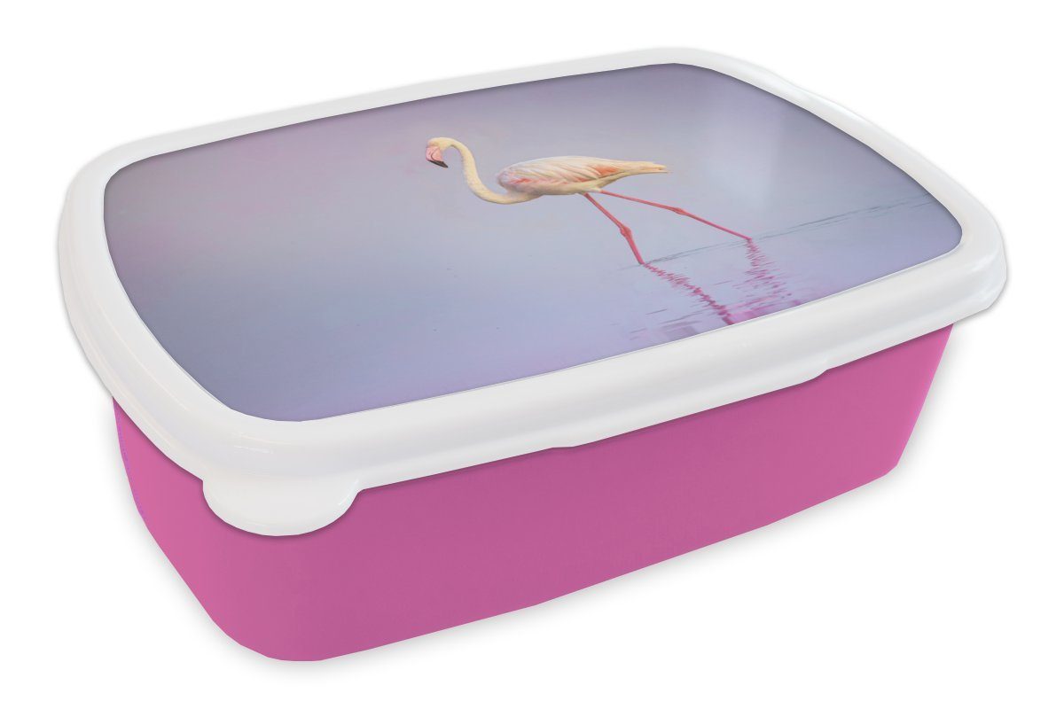 Brotdose (2-tlg), Lunchbox - Rosa, - Kunststoff Kunststoff, Flamingo Mädchen, Snackbox, MuchoWow Kinder, Erwachsene, Wasser für Brotbox