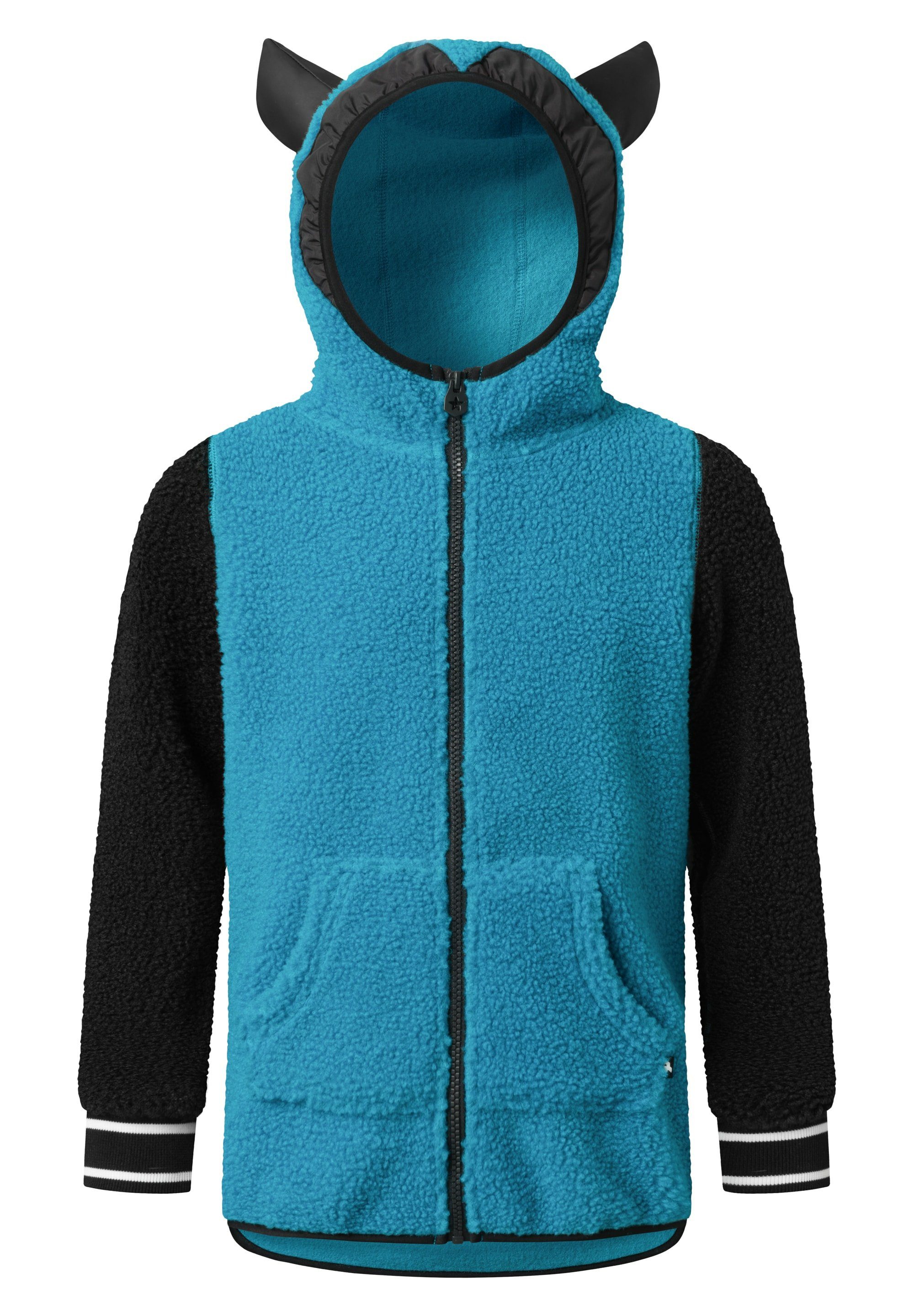 WeeDo Sweatjacke Monster Weicher Teddyfleece, lange Bündchen, Kapuze mit Hörner
