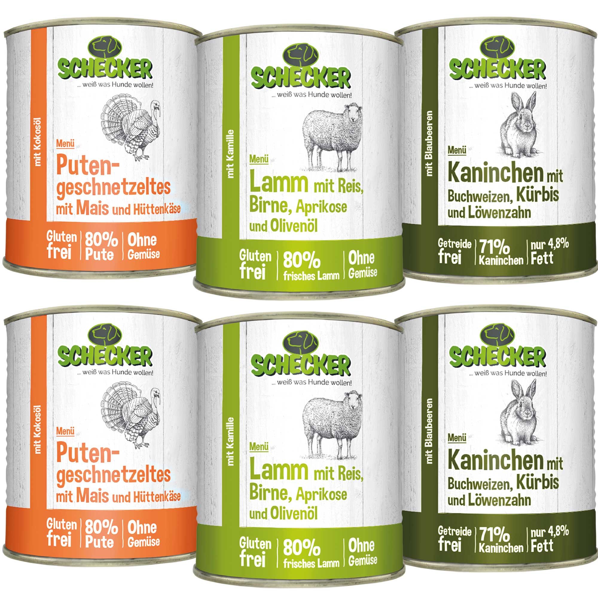 Schecker 11 x Schecker Hundemenü-Dosen 820g (11-er 820g), besonders hoher Fleischgehalt